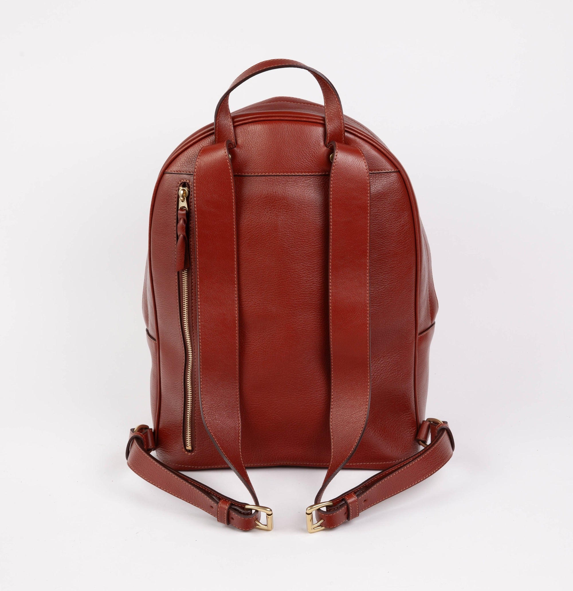 Leather Zipper Backpack Saddle Tan