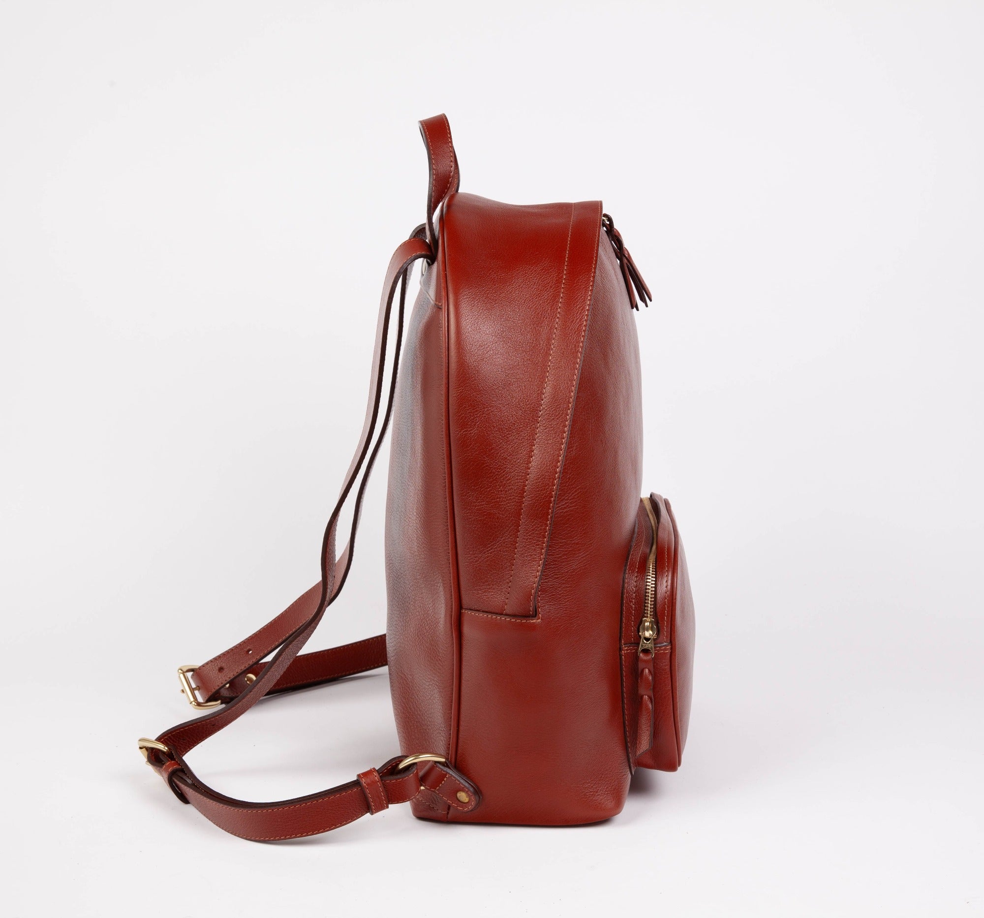Leather Zipper Backpack Saddle Tan