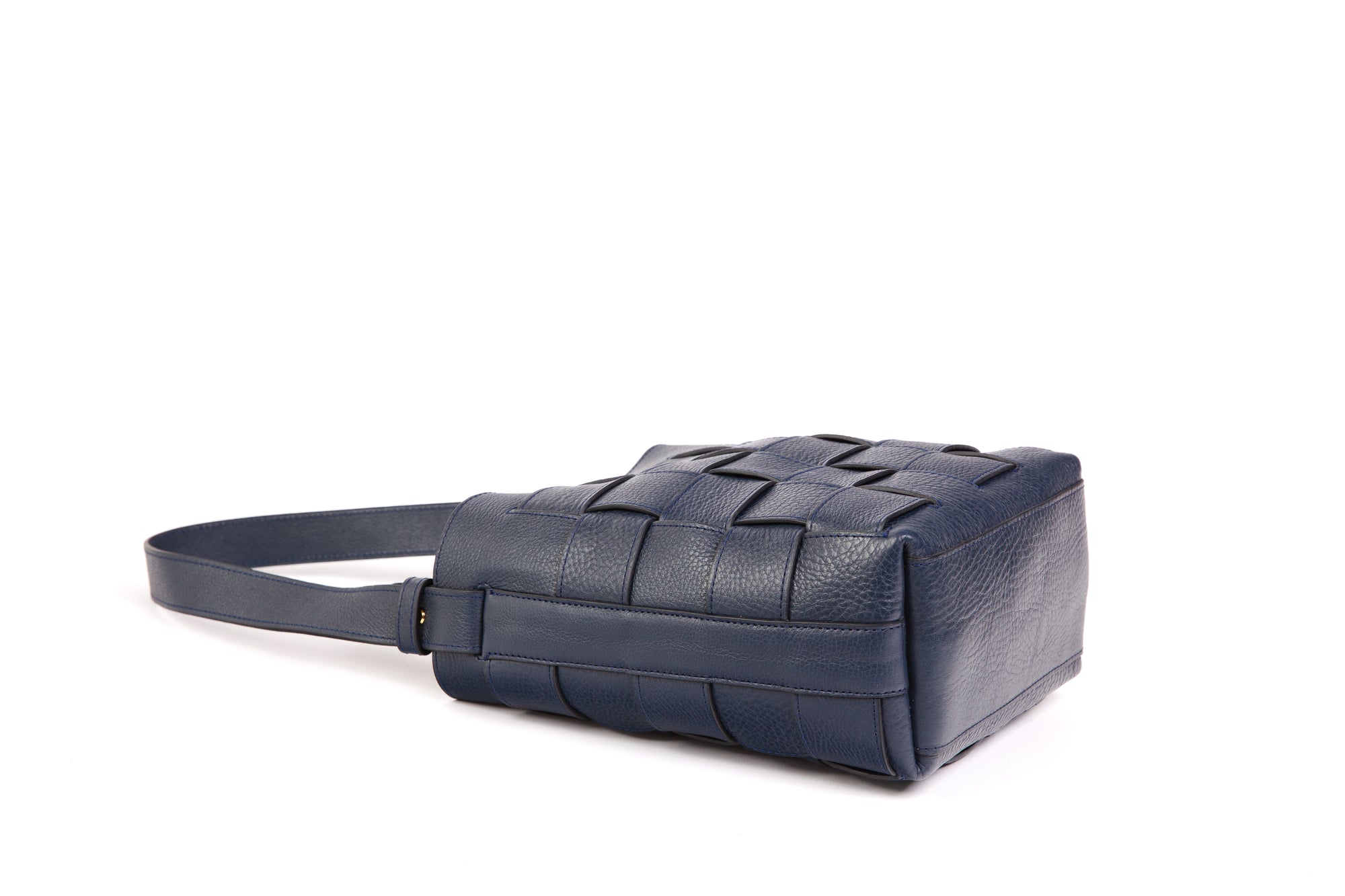 Mini Woven Leather Bucket Shoulder Bag Indigo