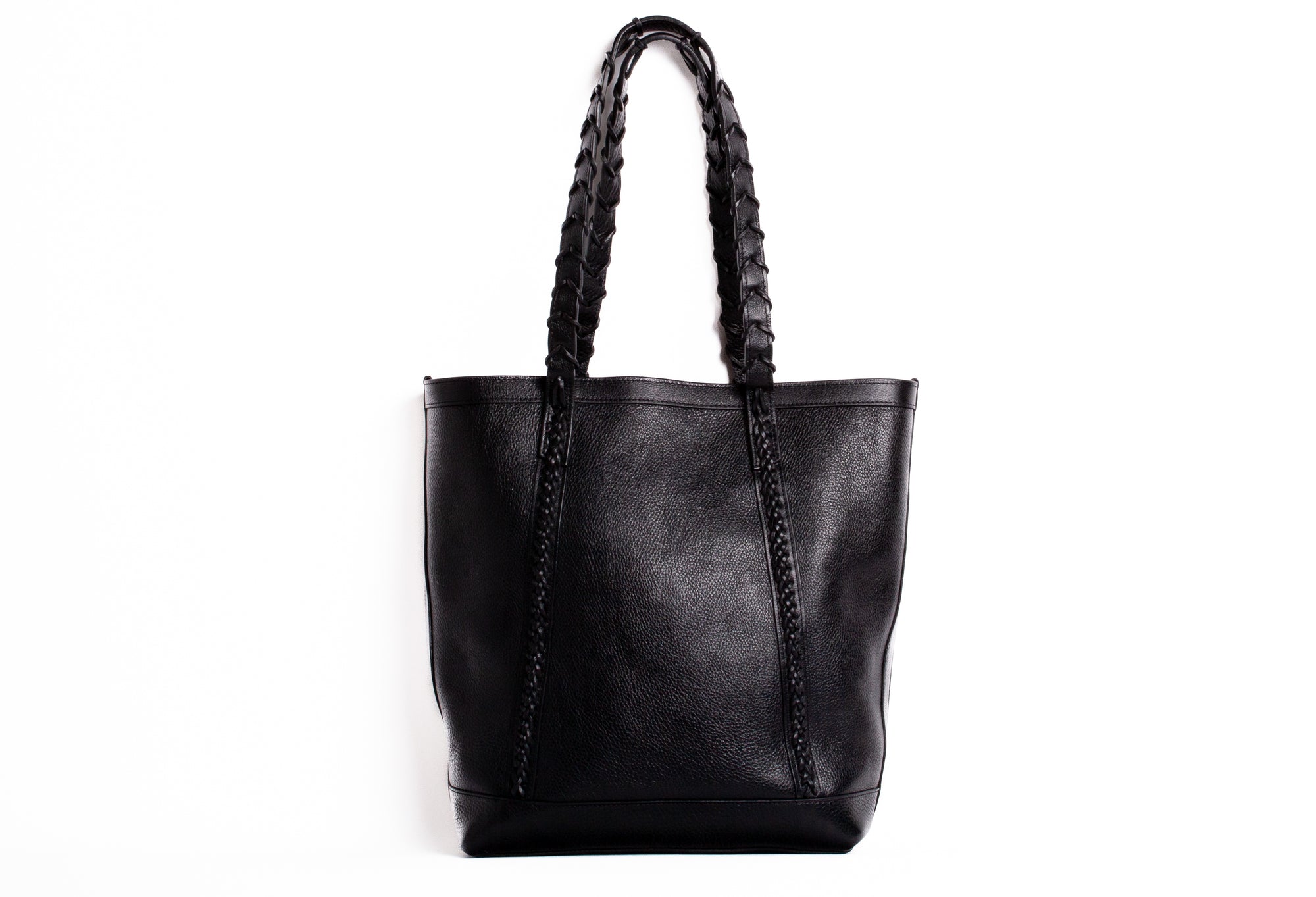 Braided Leather Angle Tote Black