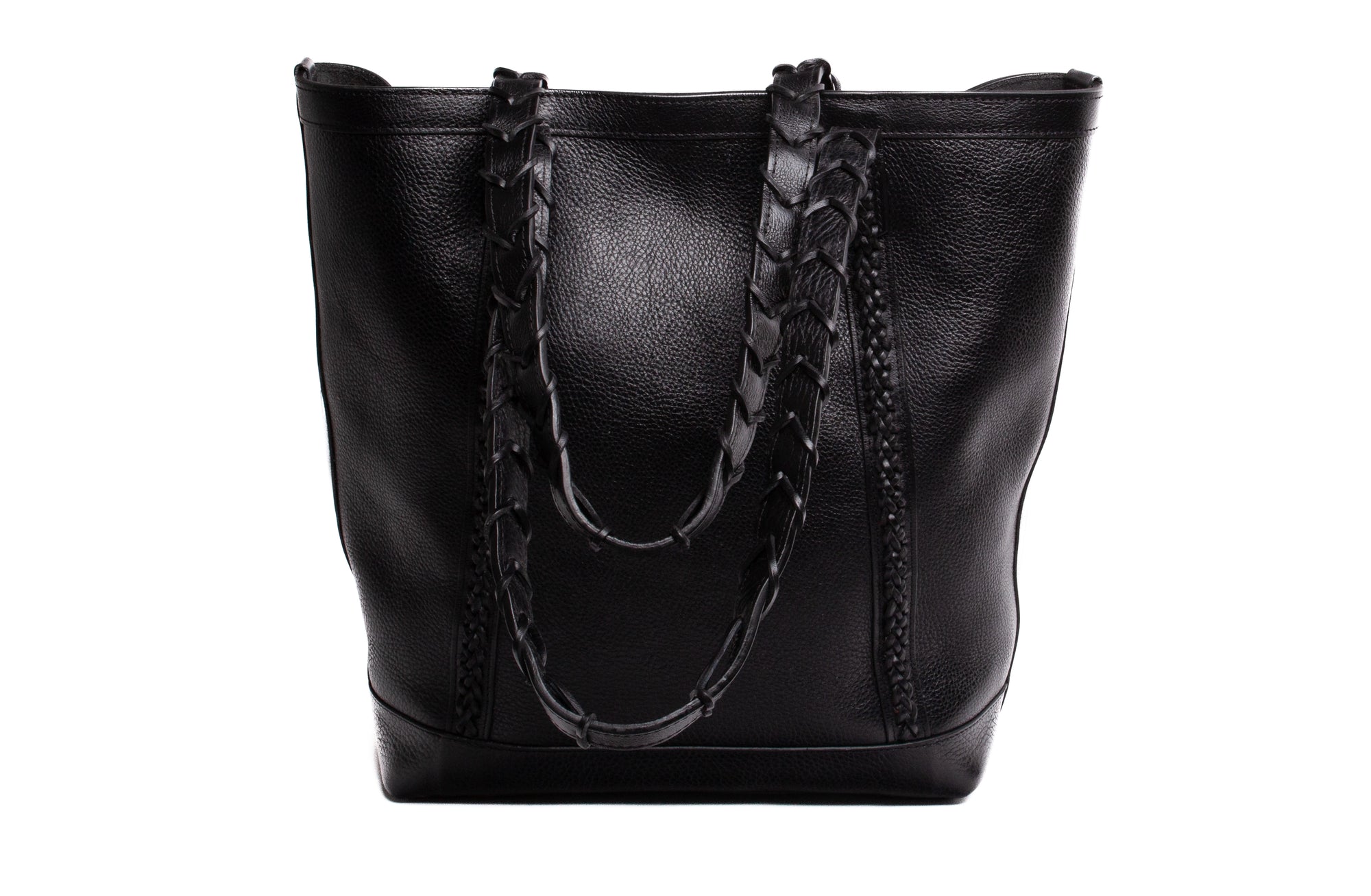 Braided Leather Angle Tote Black