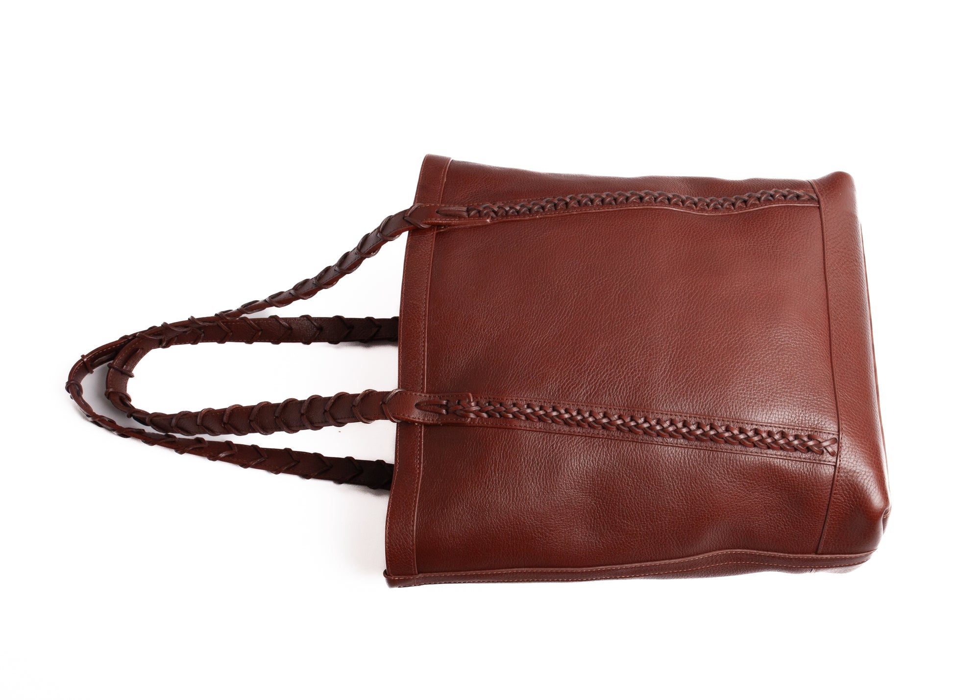 Braided Leather Angle Tote Chestnut