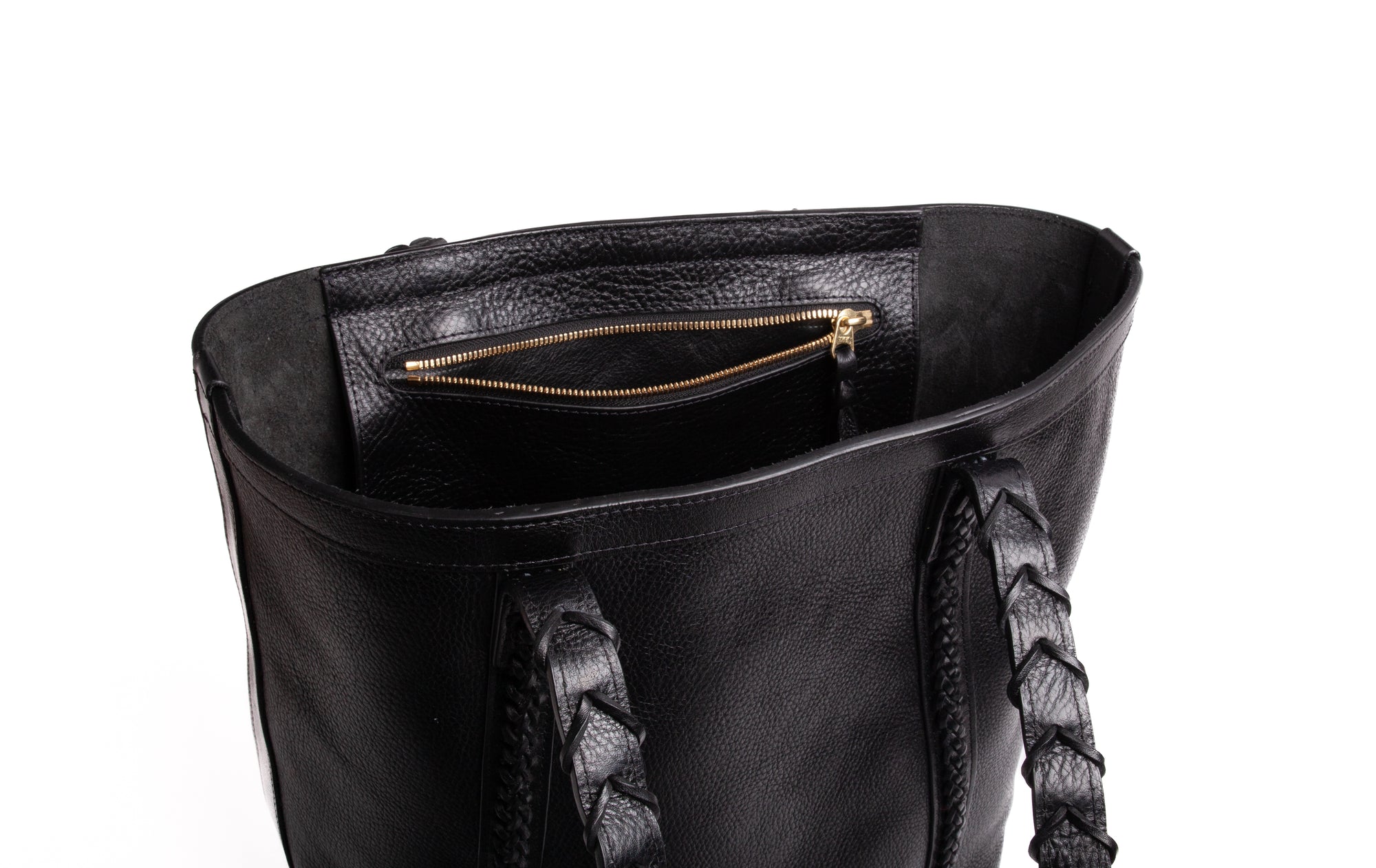 Braided Leather Angle Tote Black