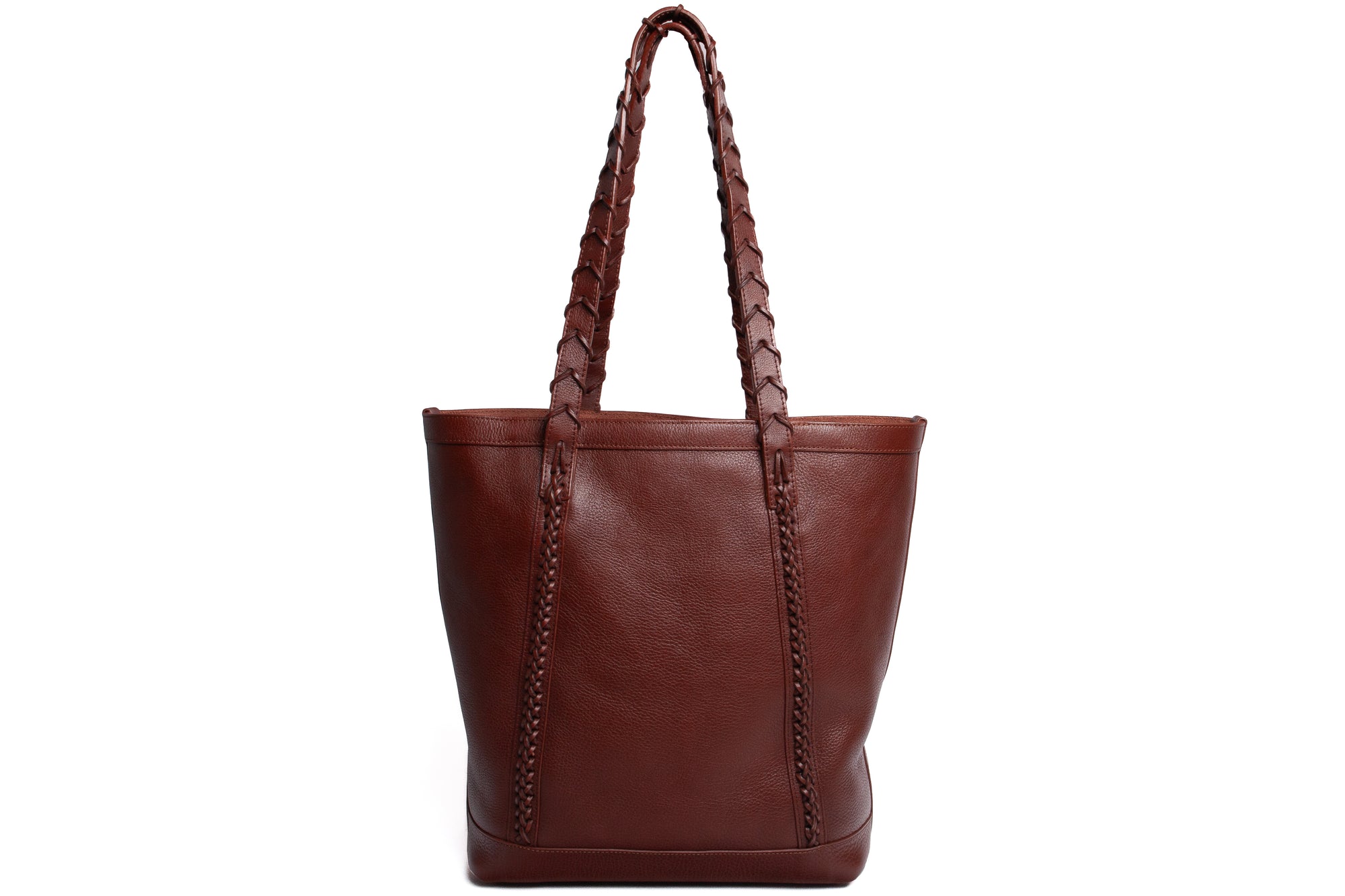 Braided Leather Angle Tote Chestnut