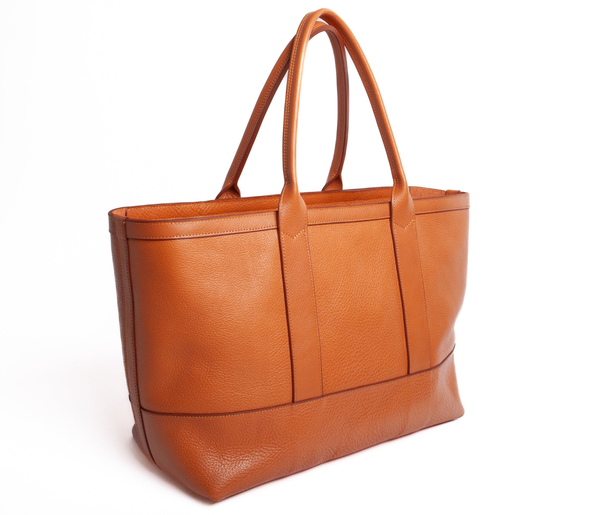 Leather Zip-Top Medium Tote Camel