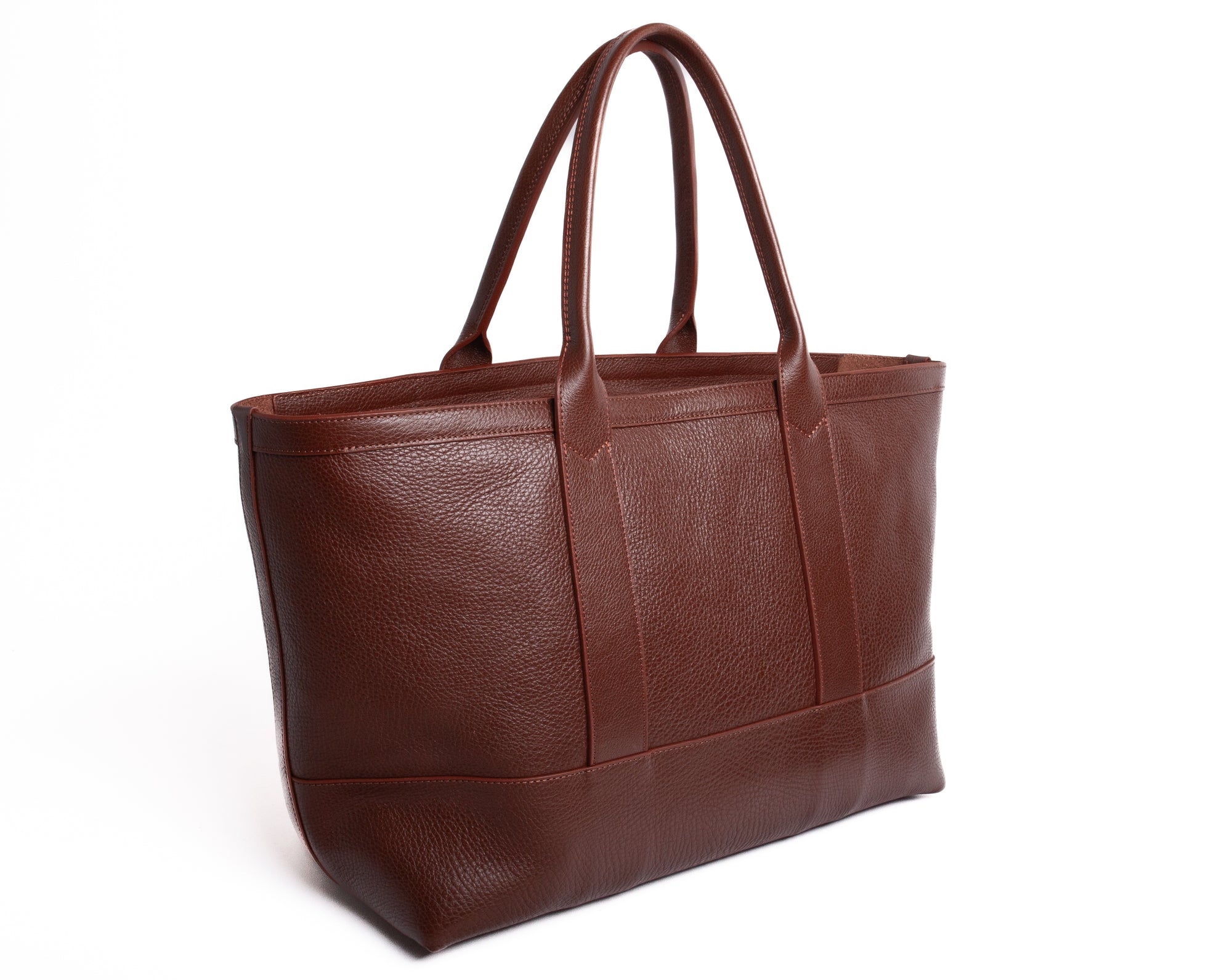 Leather Zip-Top Medium Tote Chestnut