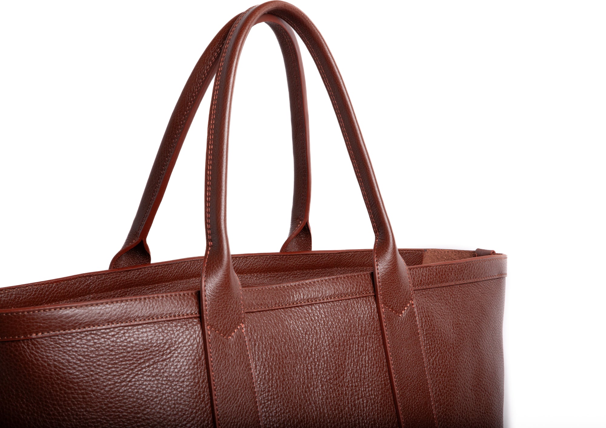 Leather Zip-Top Medium Tote Chestnut