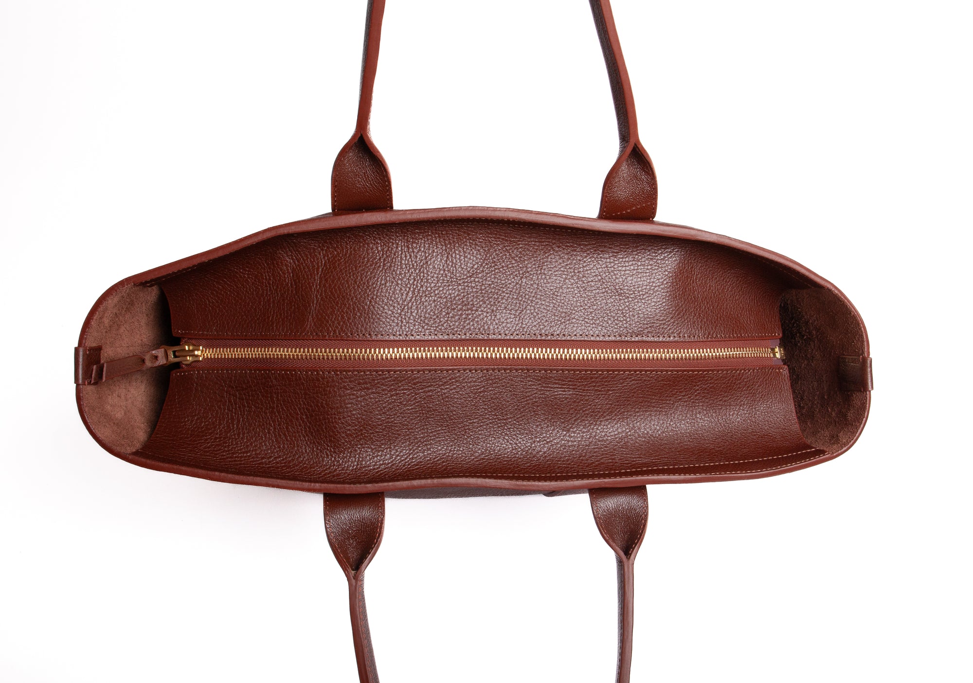 Leather Zip-Top Medium Tote Chestnut