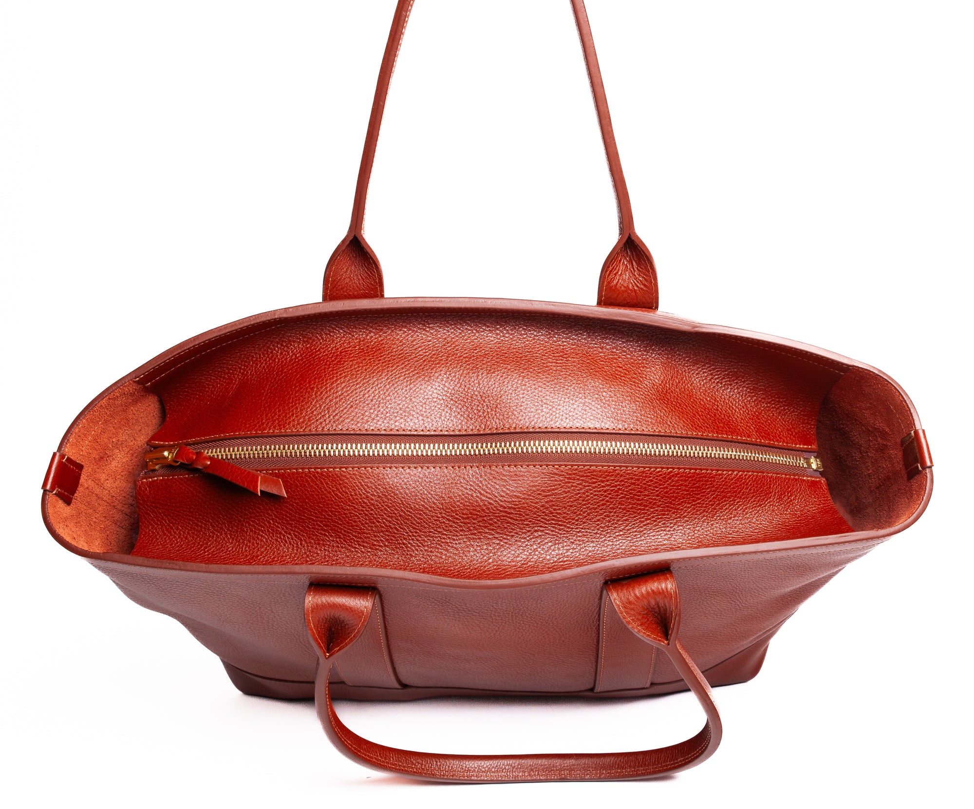 Leather Zip-Top Medium Tote Saddle Tan