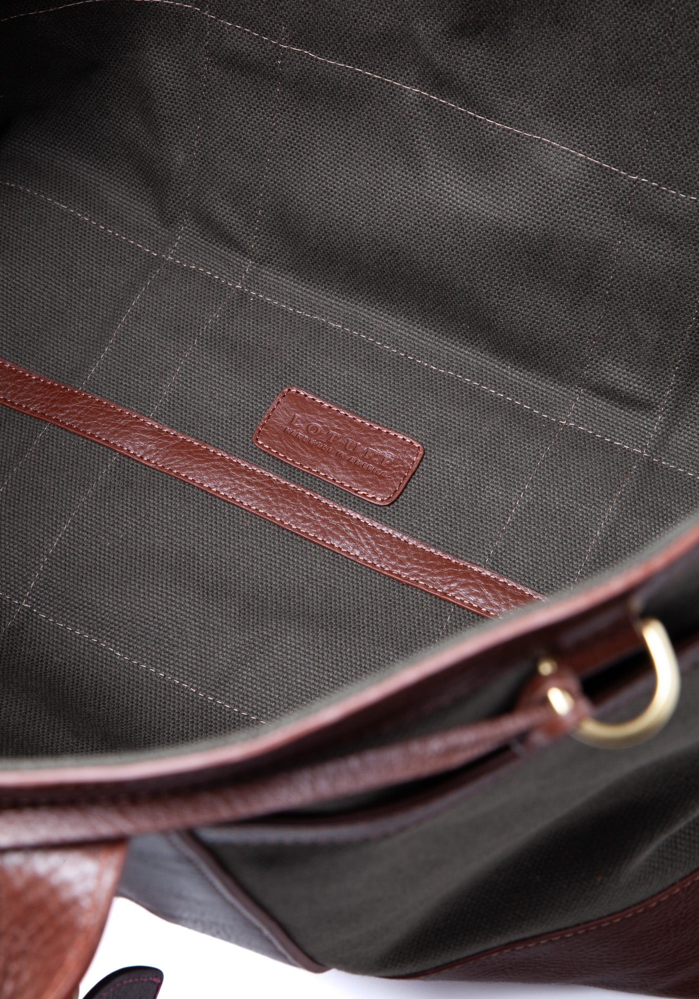 Interior of Canvas Working Tote Hunter's Green-Chestnut