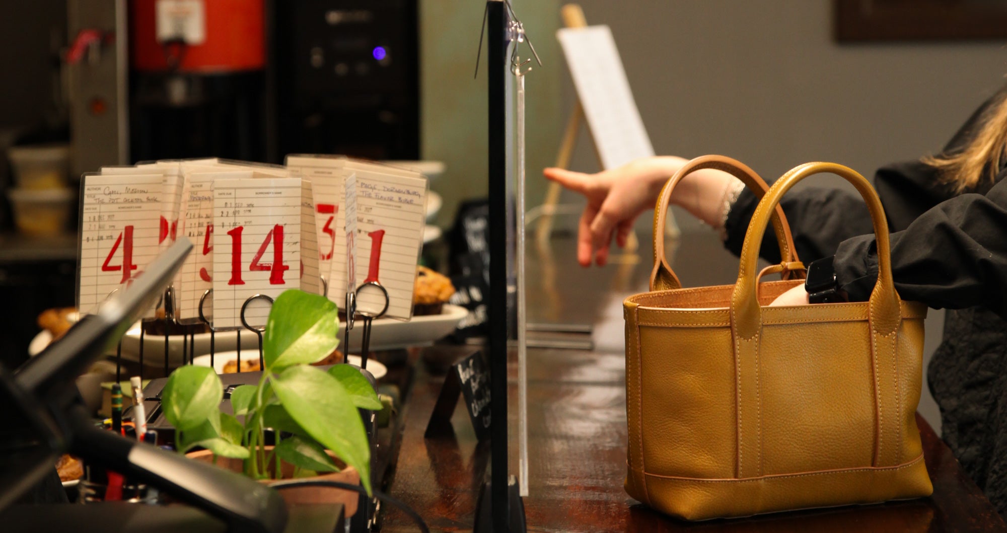 Lifestyle of Leather Mini Tote Cumin