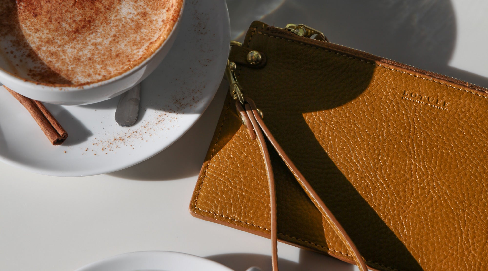 Lifestyle of Leather Wristlet Wallet Cumin