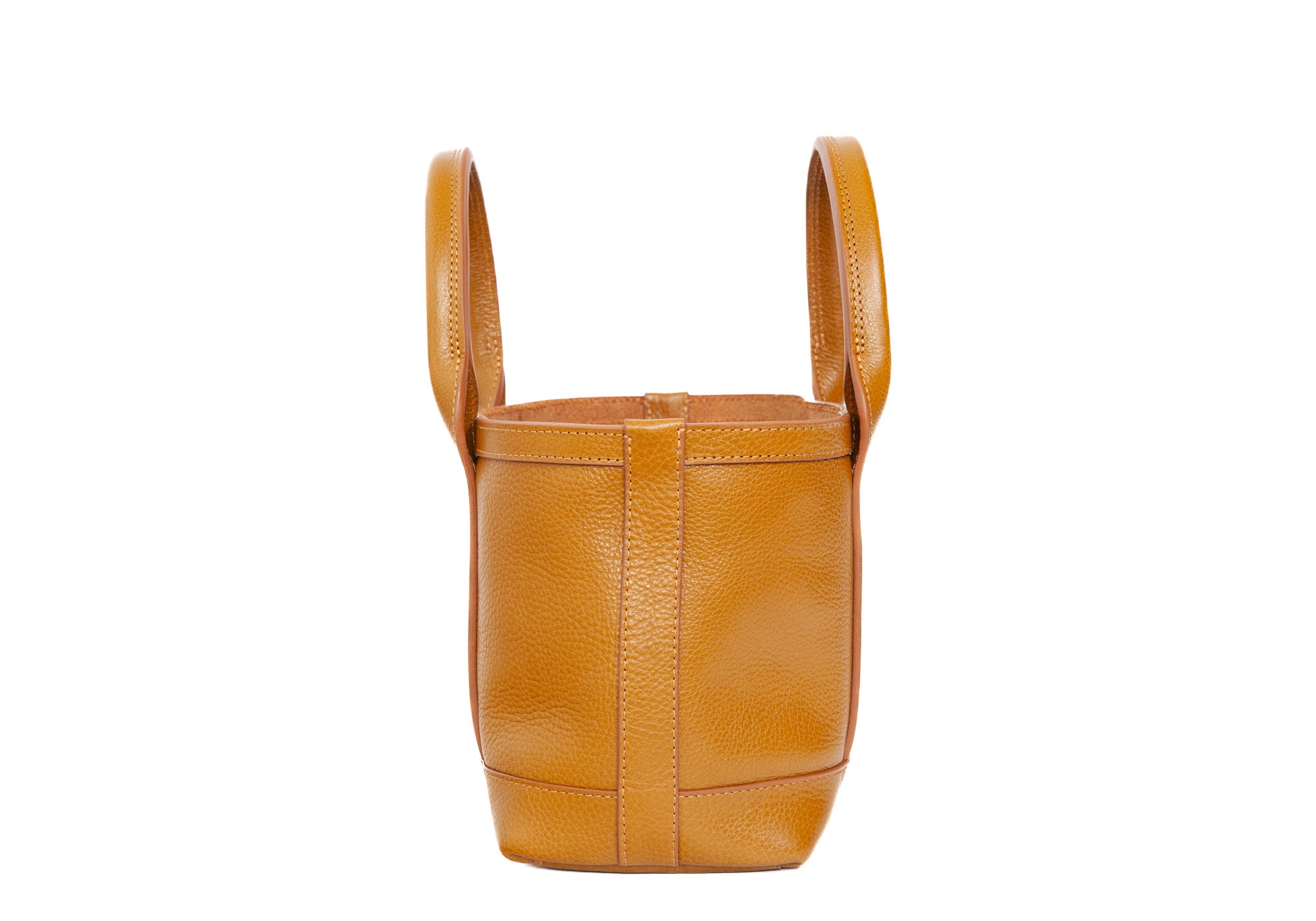Side Profile of Leather Mini Tote Cumin