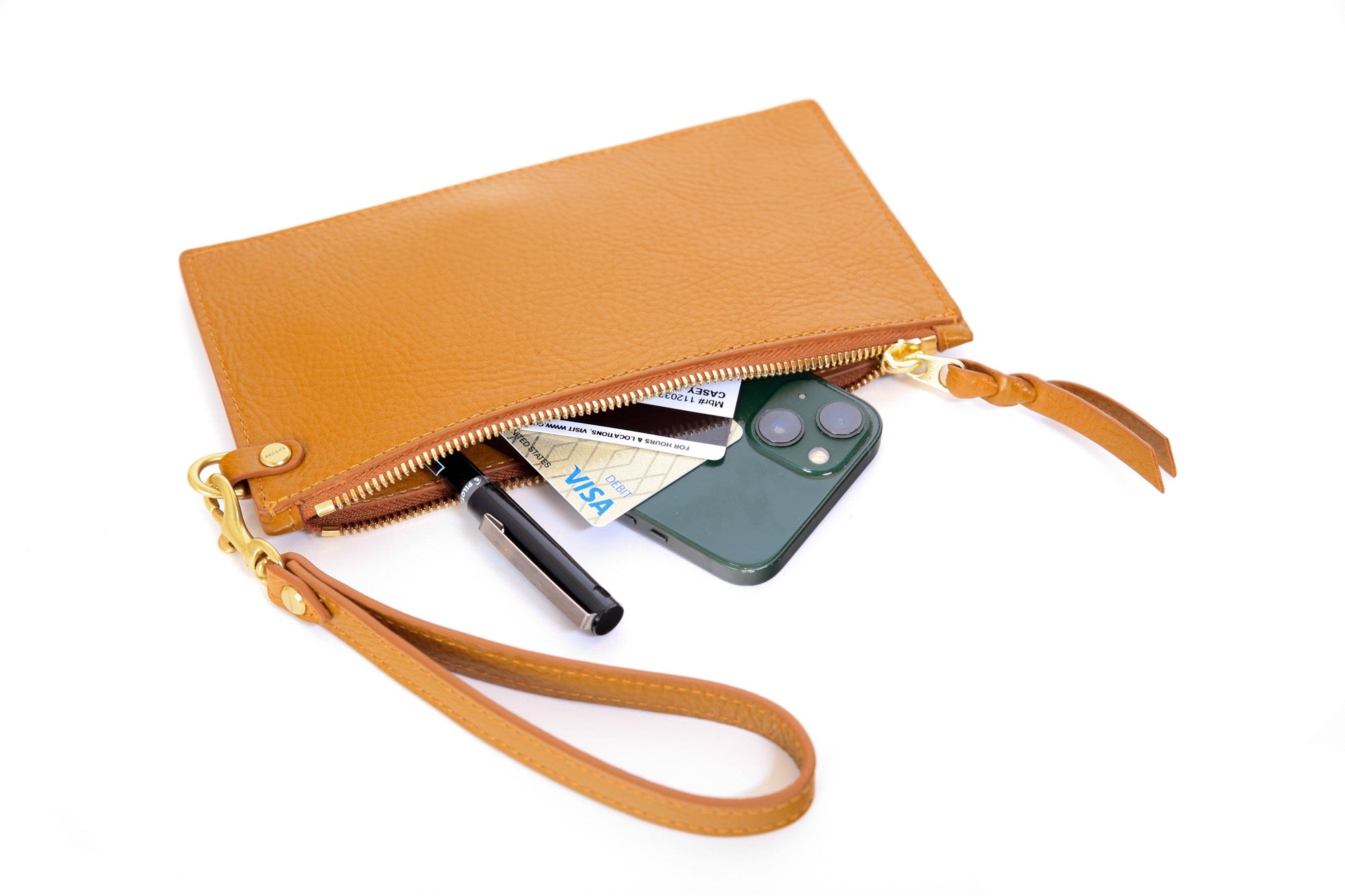 Leather Wristlet Wallet Cumin