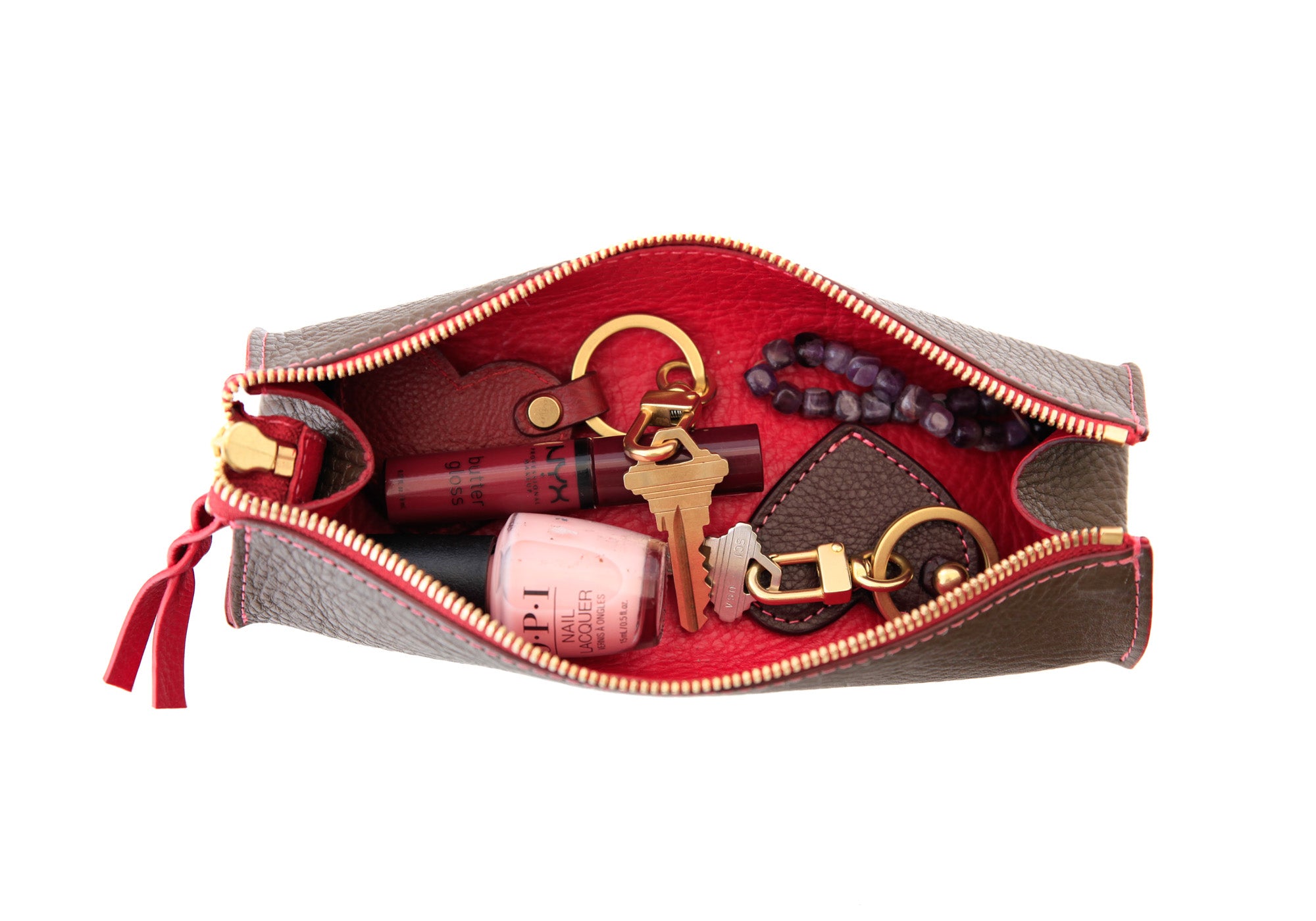 Full of Leather Pencil Case Clay-Raspberry