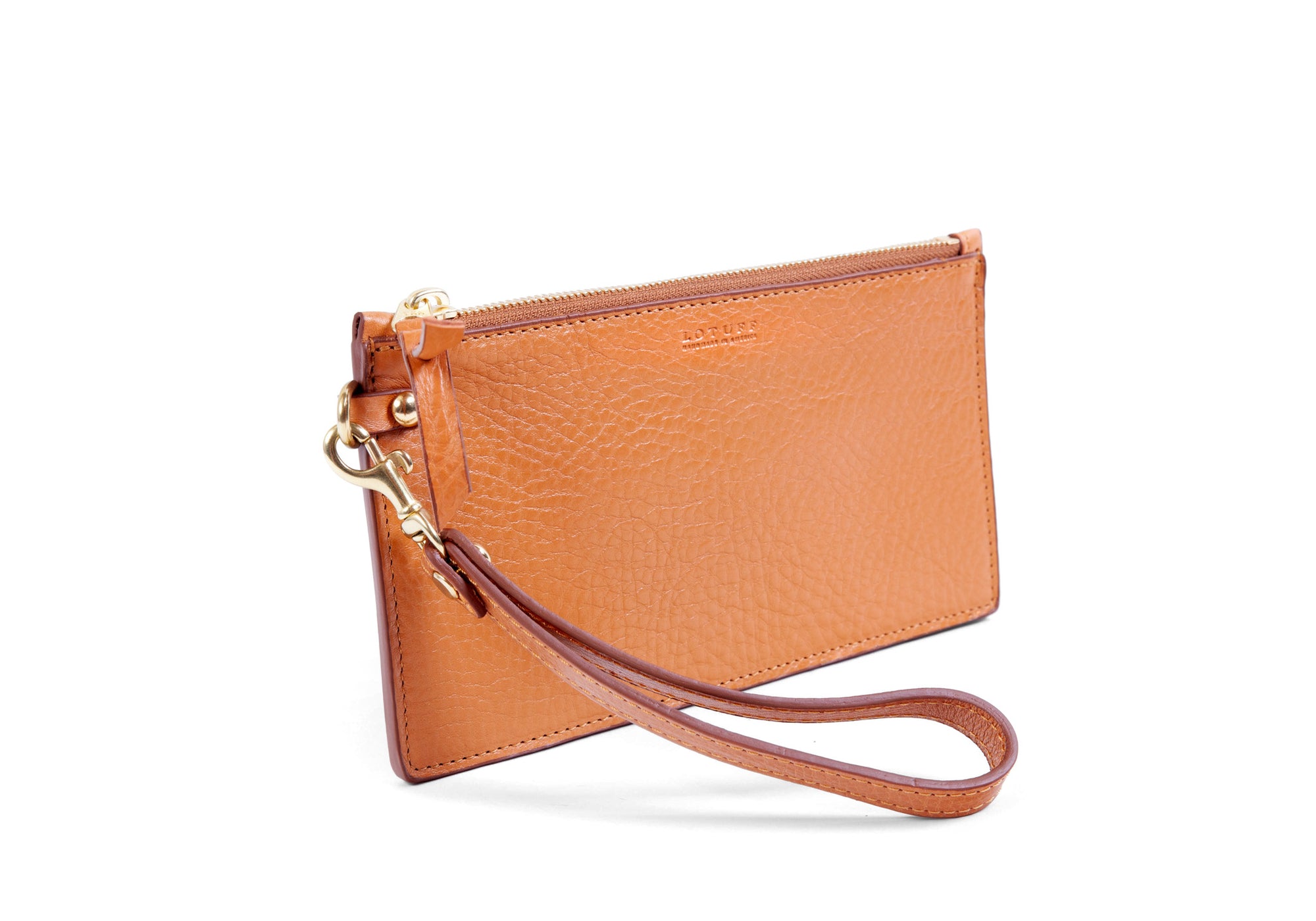 Front  of Leather Wristlet Wallet Camel