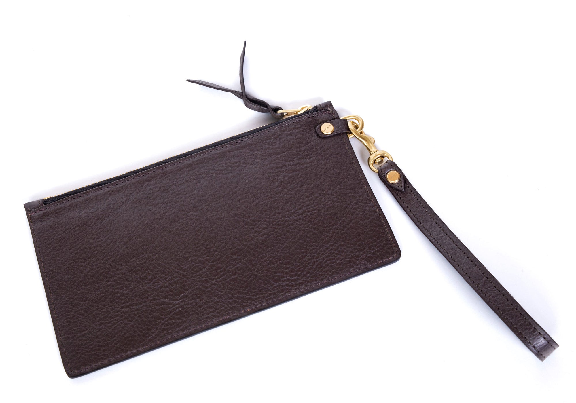 Front of Leather Wristlet Wallet Chocolate
