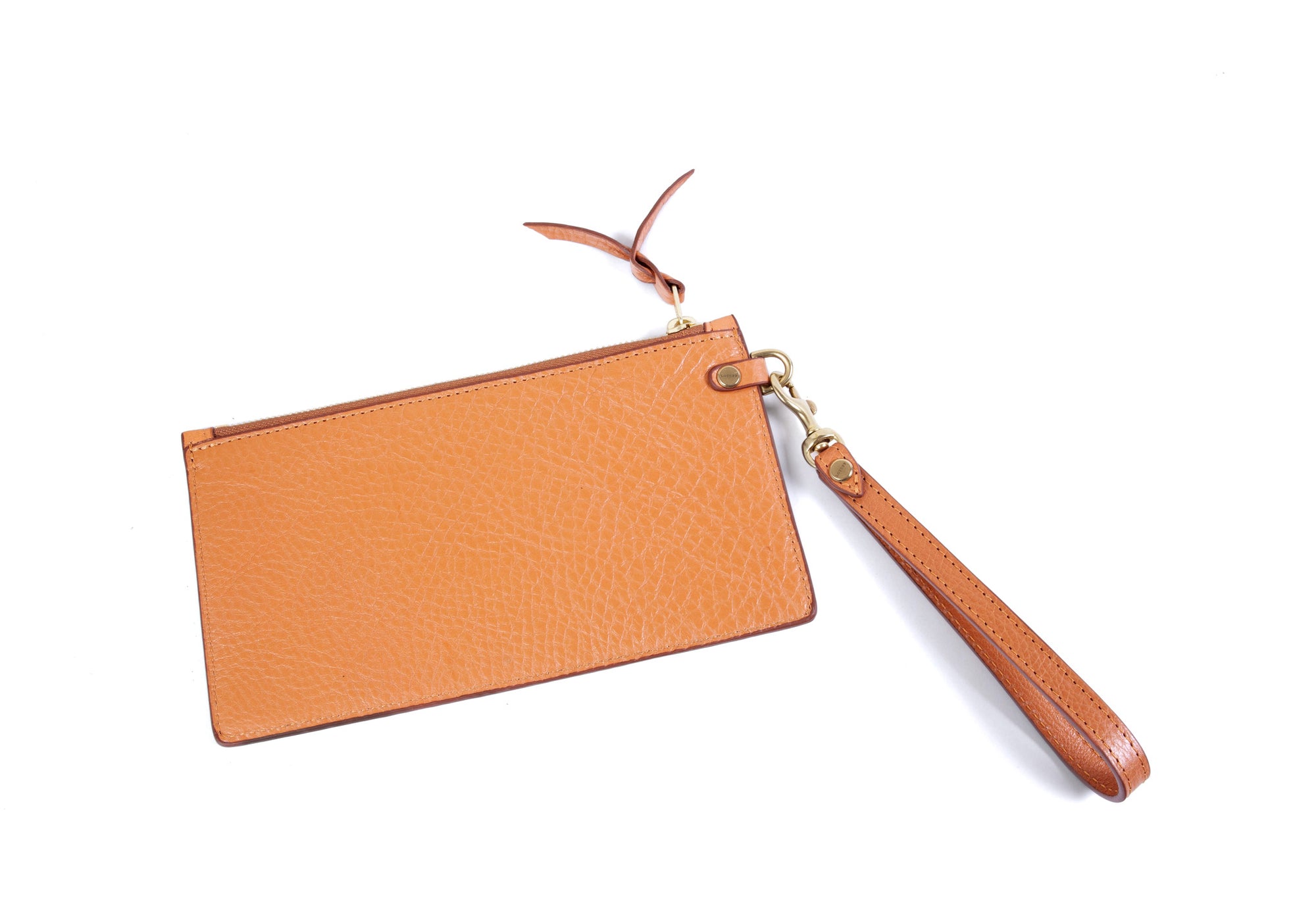 Front of Leather Wristlet Wallet Camel
