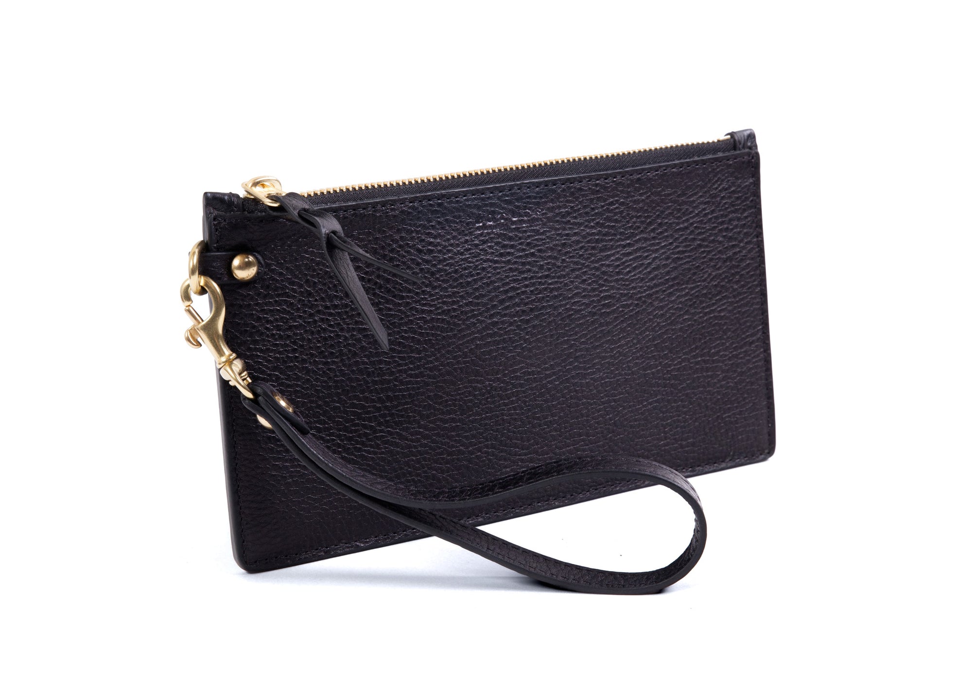 Front of Leather Wristlet Wallet Black
