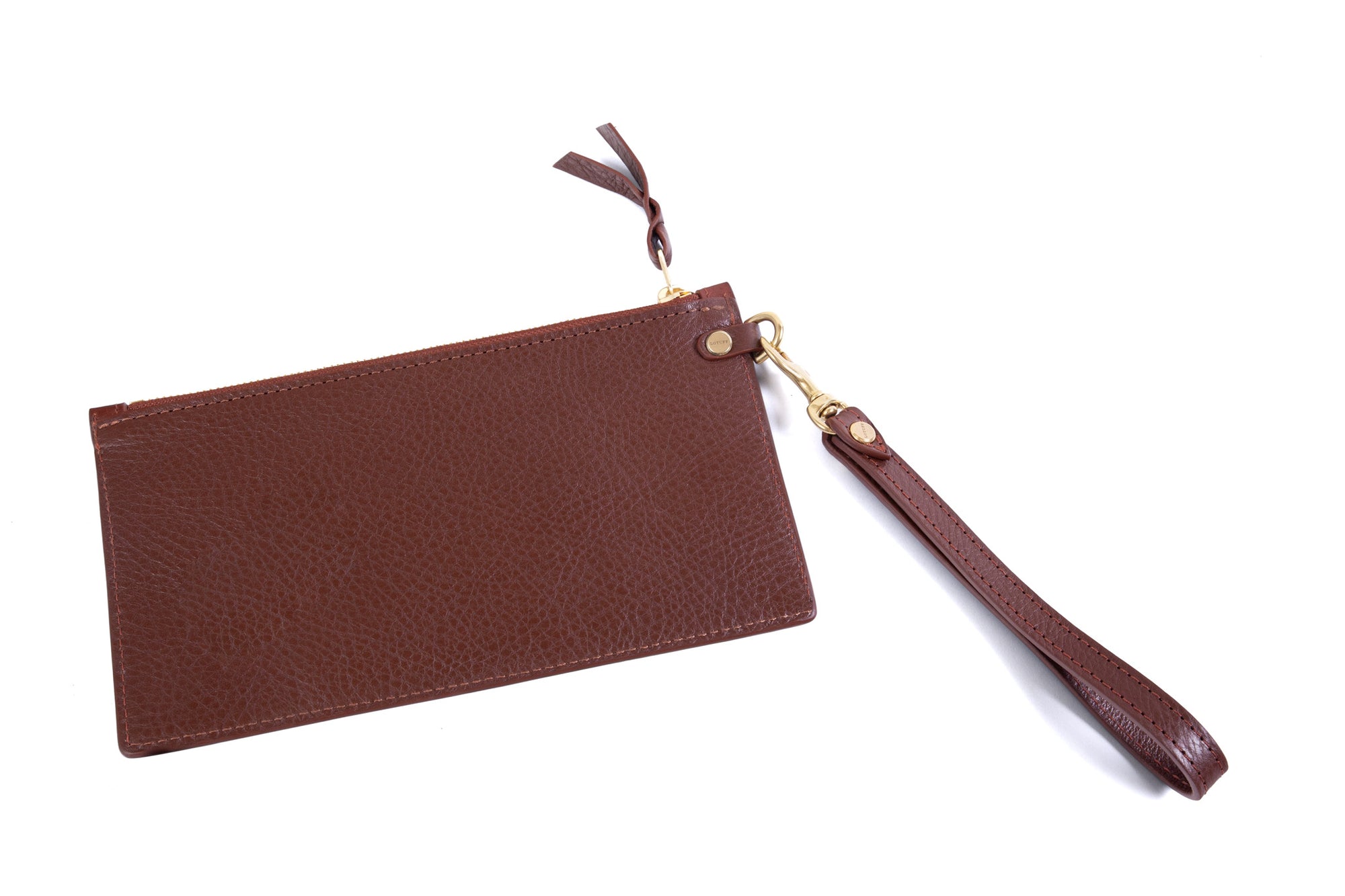 Front-Strap of Leather Wristlet Wallet Chestnut