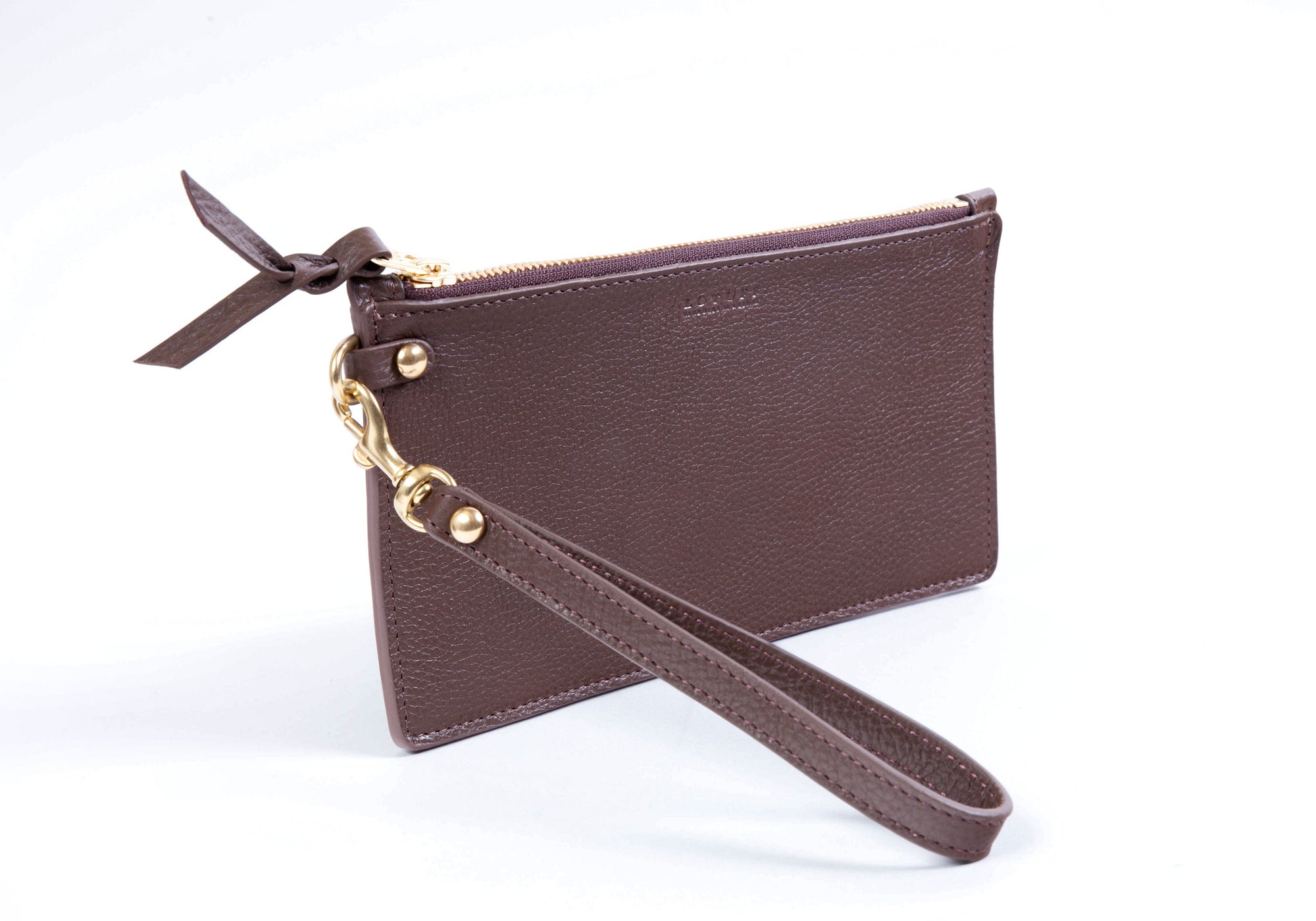 Front of Leather Wristlet Wallet Clay