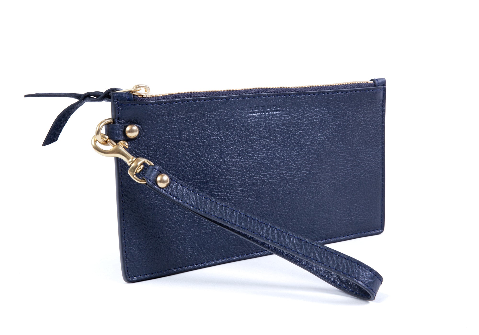 Front of Leather Wristlet Wallet Indigo