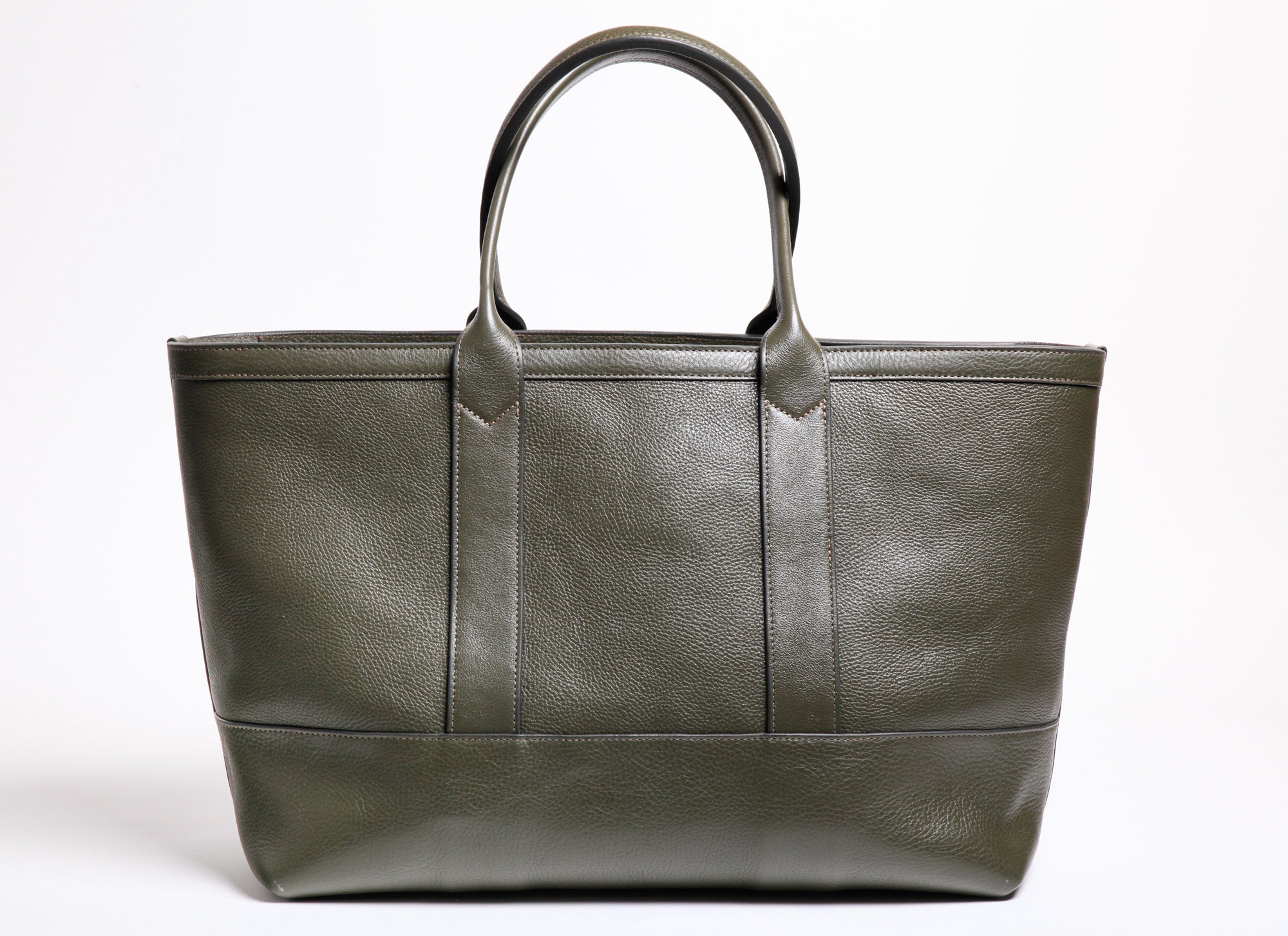 Leather Zip-Top Medium Tote Olive