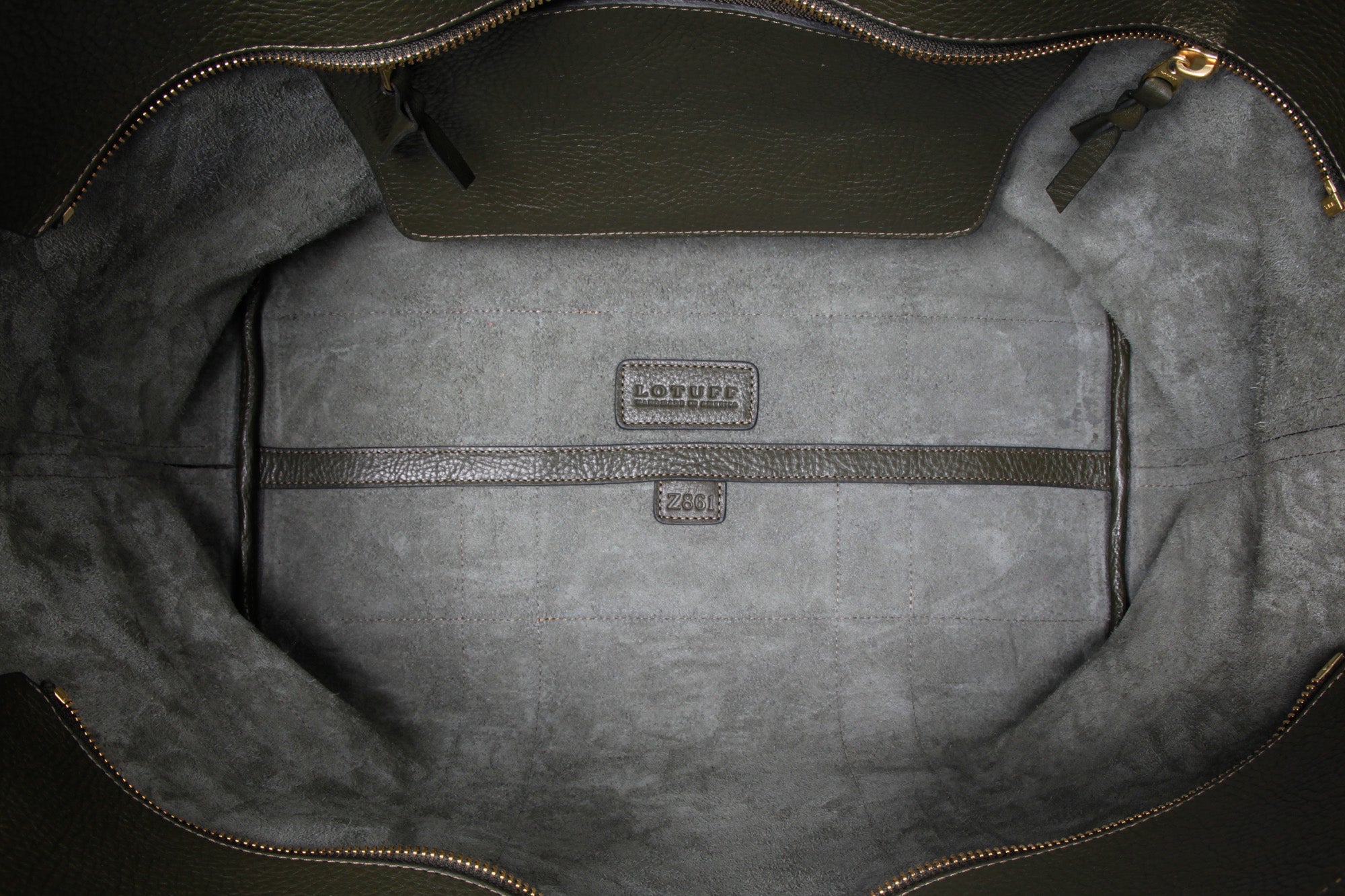 Leather Zip-Top Medium Tote Olive