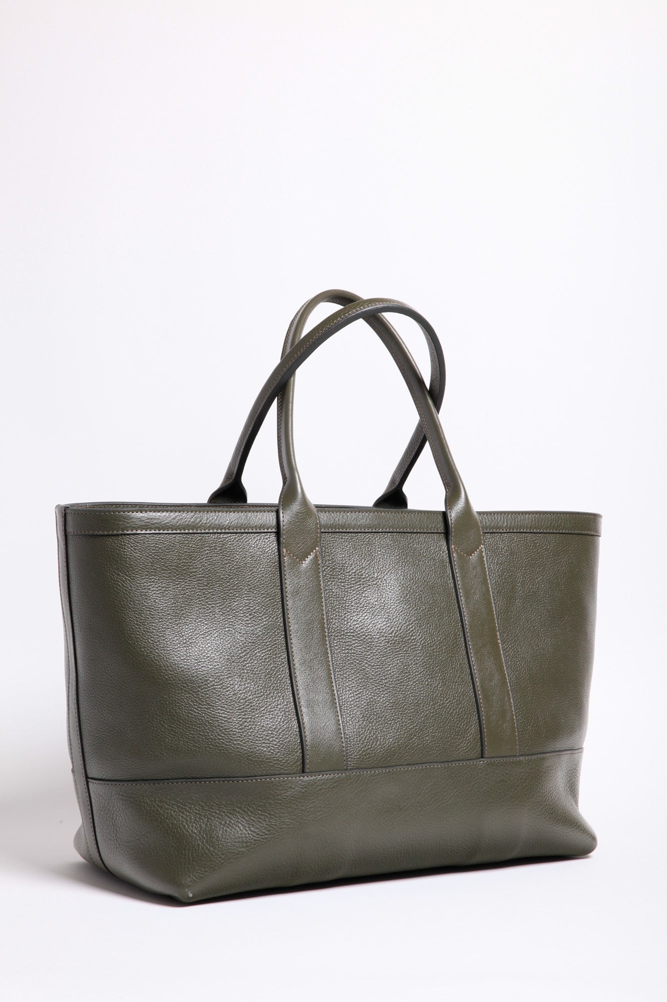 Leather Zip-Top Medium Tote Olive