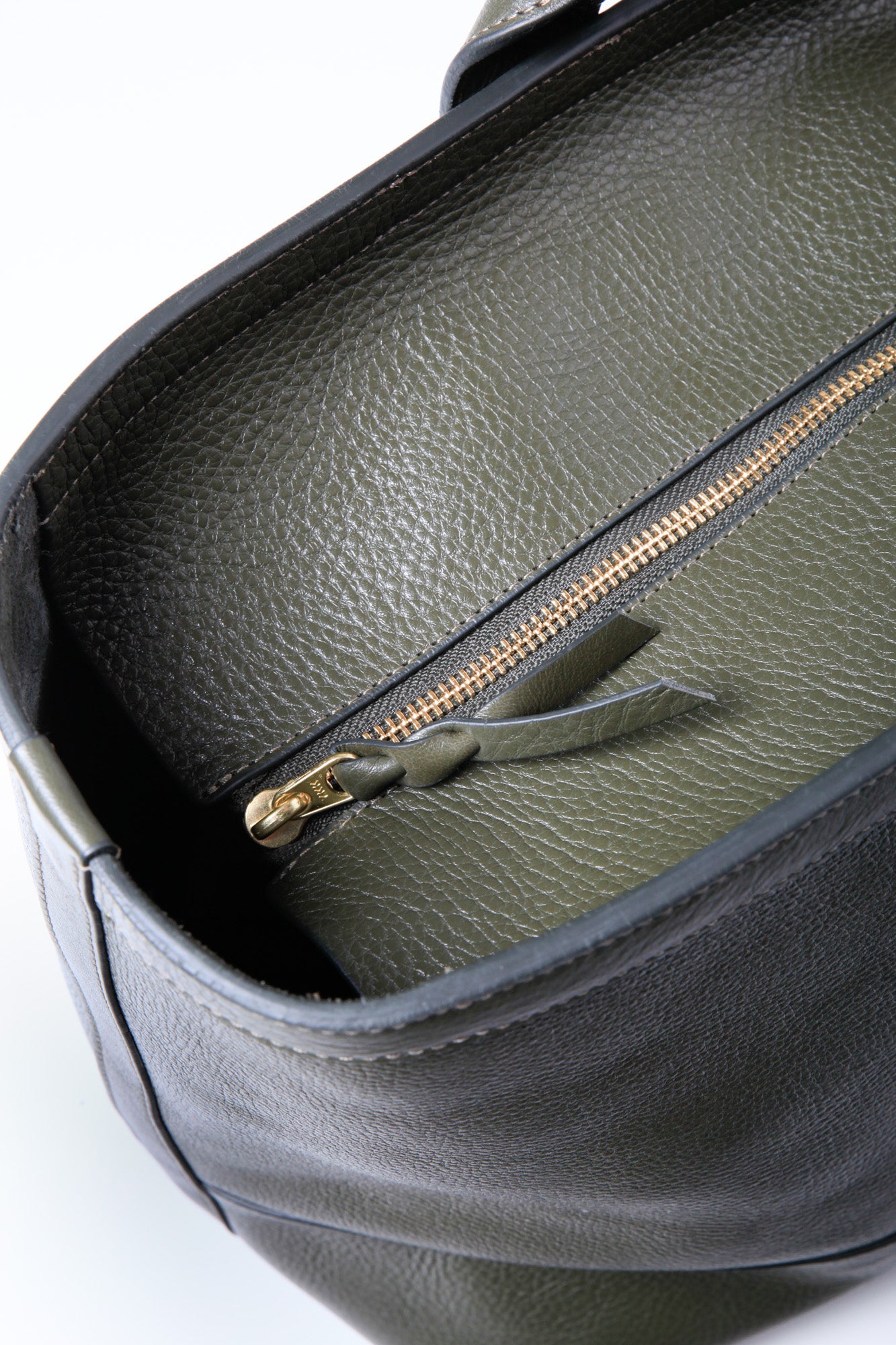 Leather Zip-Top Medium Tote Olive