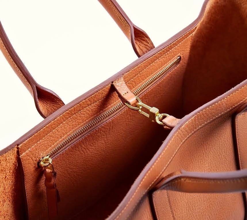 Clip of Leather Small Tote Camel