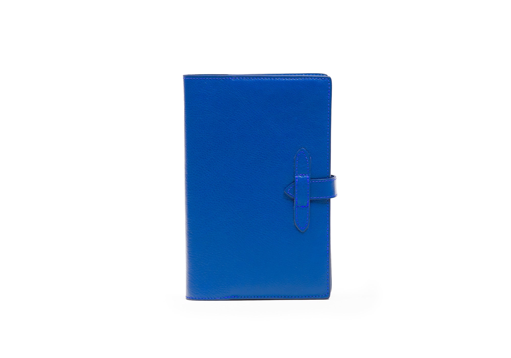 Front View of Leather Travel Journal Electric Blue