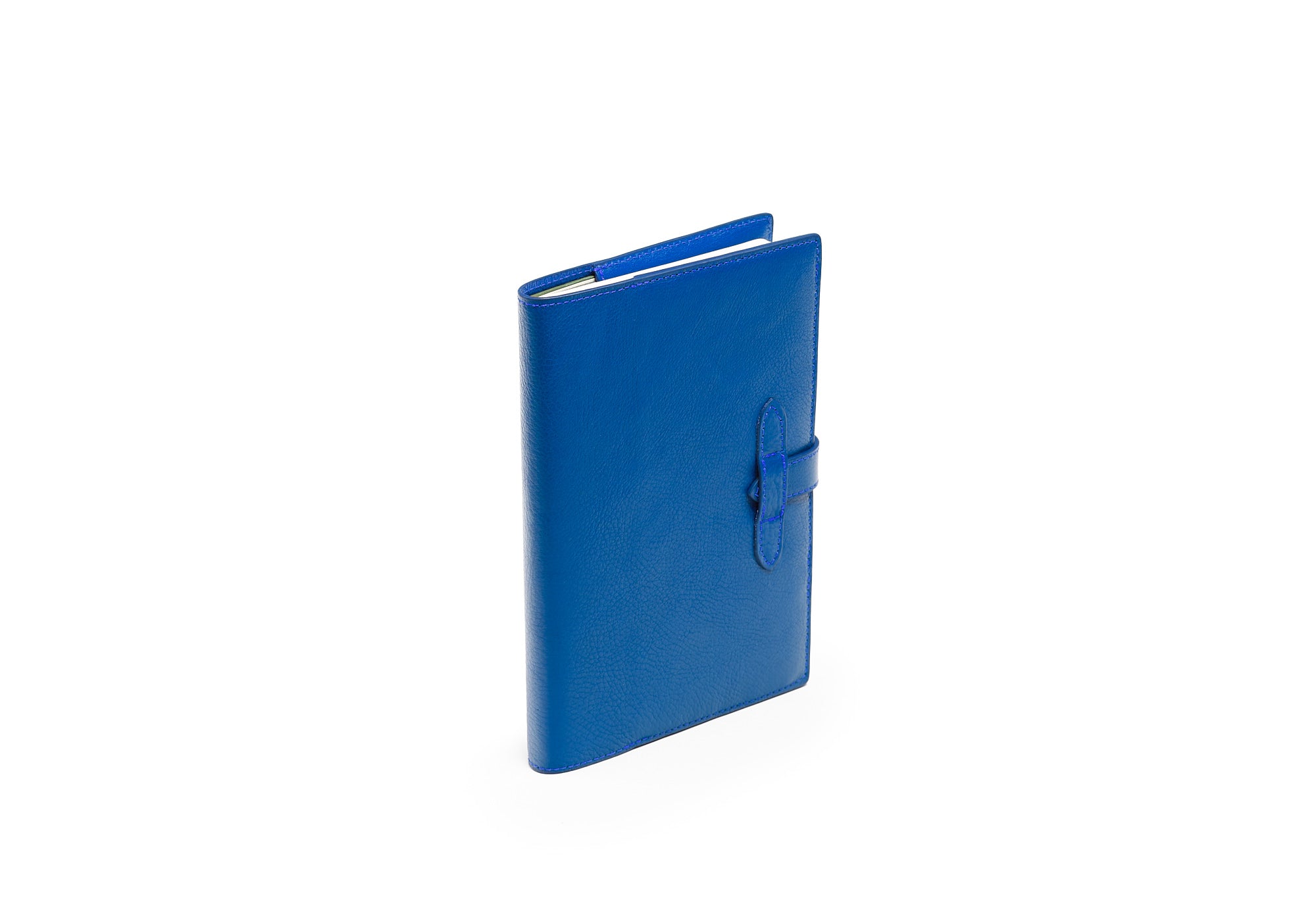 Side View of Leather Travel Journal Electric Blue