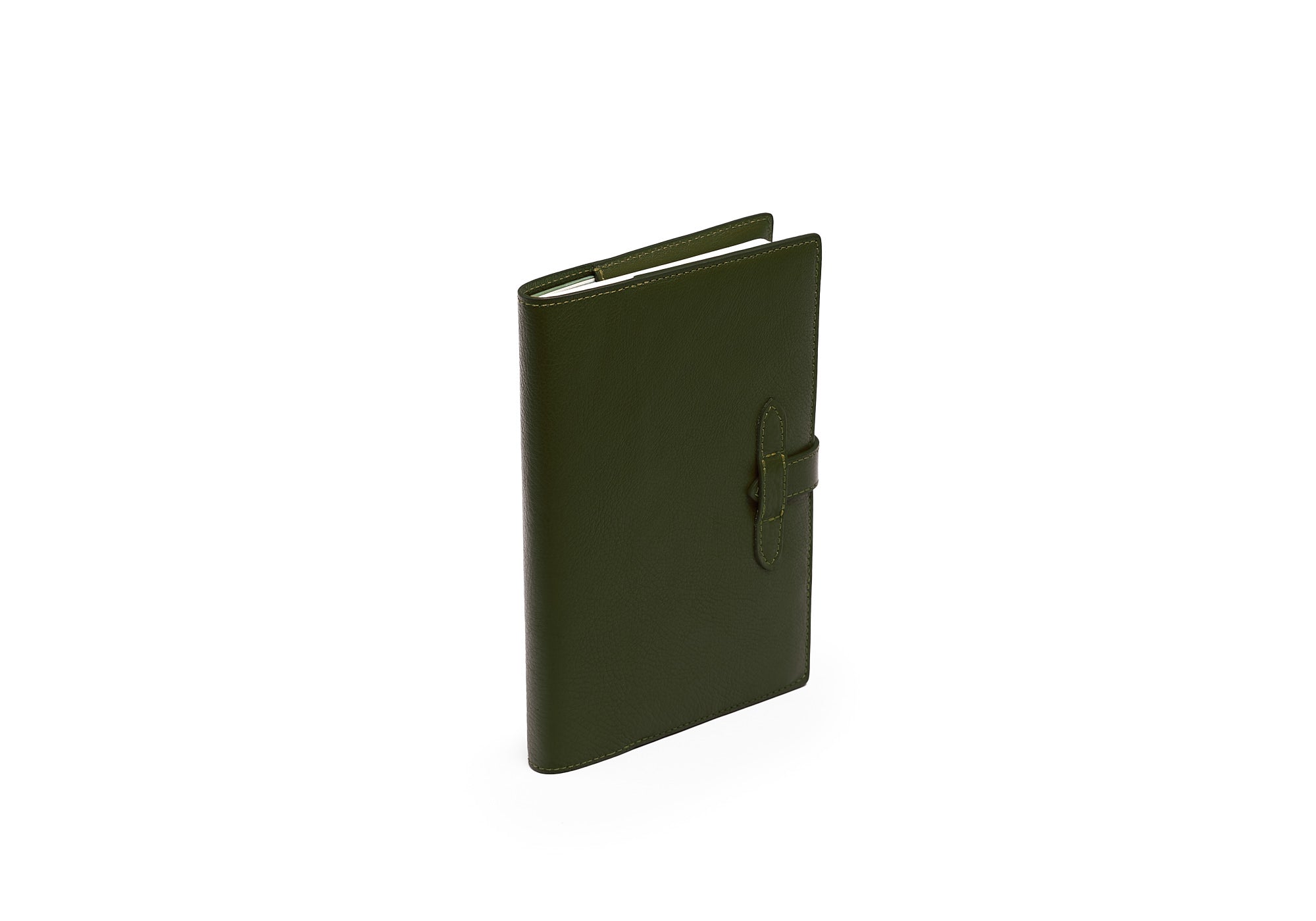 Side View of Leather Travel Journal Olive