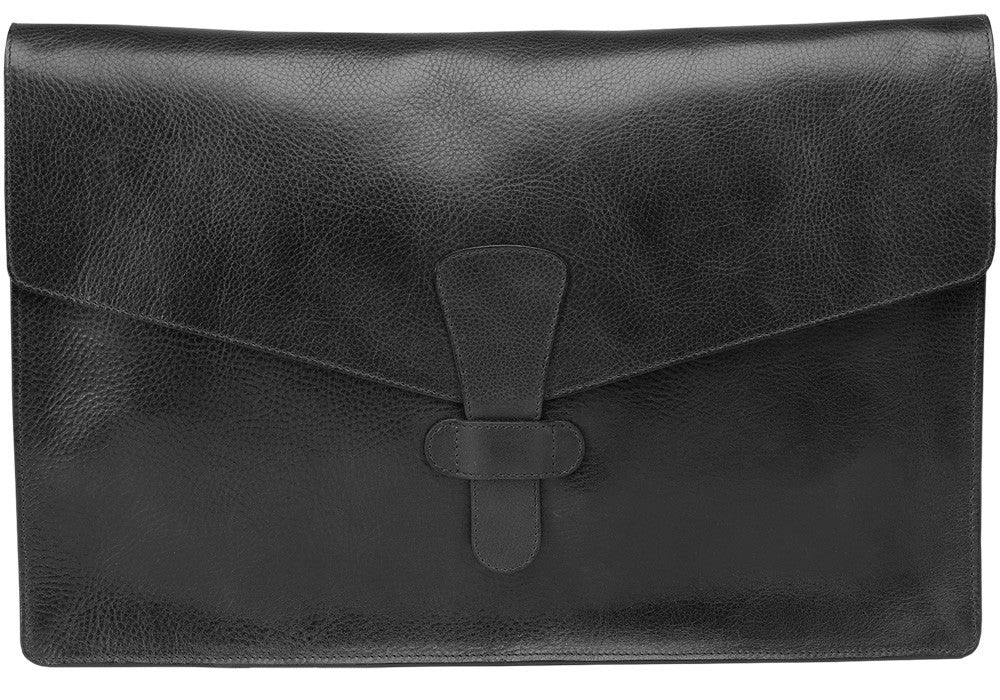 Closed Front View of 15" Leather Folder Organizer Black