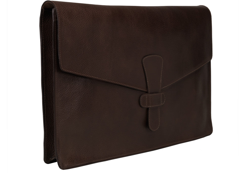 Side View Closed of 15" Leather Folder Organizer Chocolate