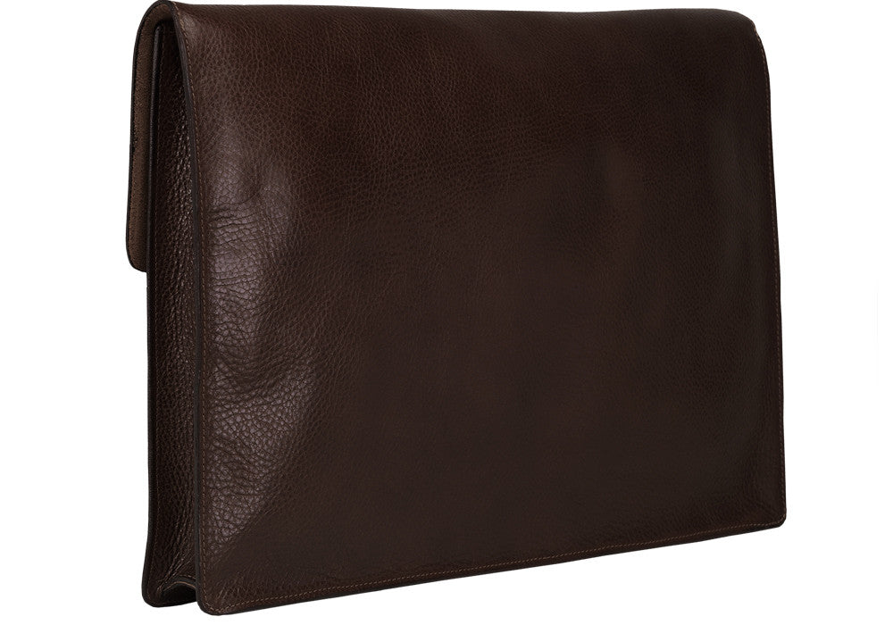 Back View Closed of 15" Leather Folder Organizer Chocolate