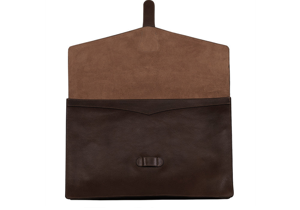 Front View Open of 15" Leather Folder Organizer Chocolate