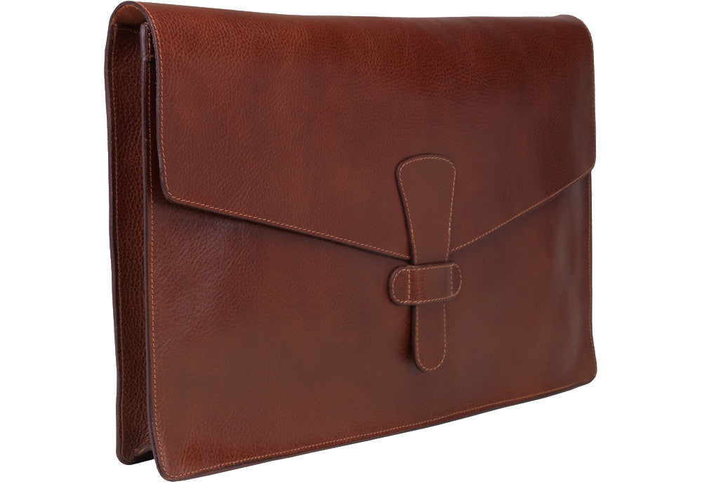 Front View Closed of 15" Leather Folder Organizer Chestnut