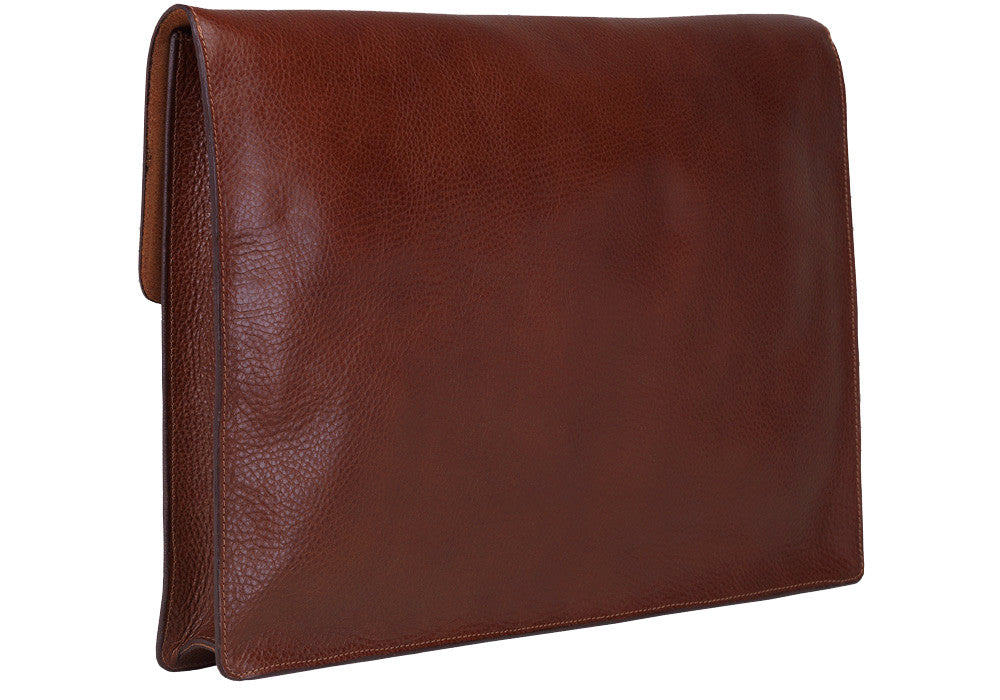 Side View Closed of 15" Leather Folder Organizer Chestnut