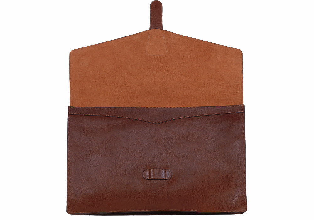 Front View Open of 15" Leather Folder Organizer Chestnut