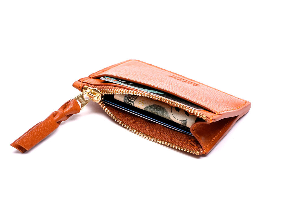 Small Leather Credit Card Wallet with Zipper