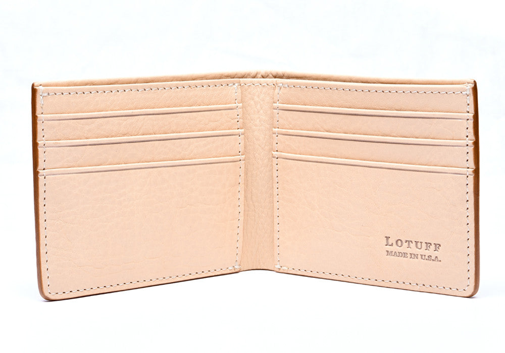 Open Front View of Leather Bifold Wallet Natural