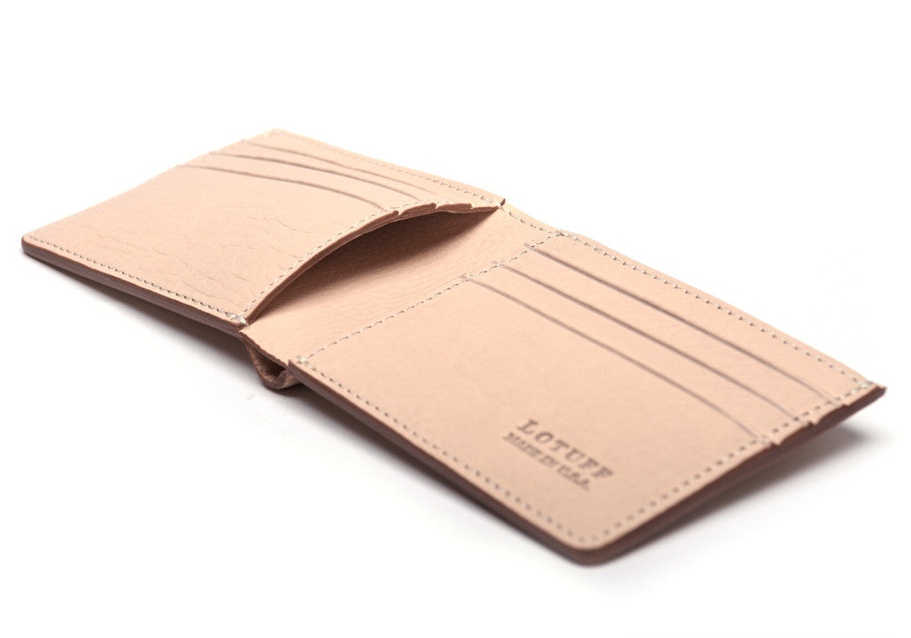 Full Side View of Leather Bifold Wallet Natural