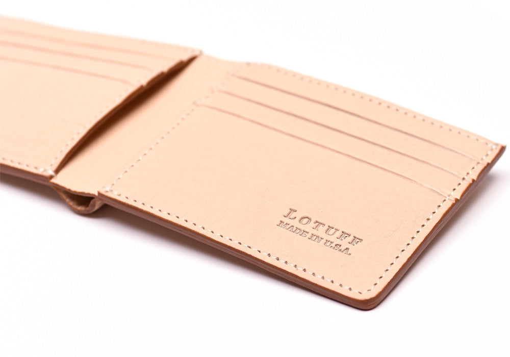 Close Side View of Leather Bifold Wallet Natural