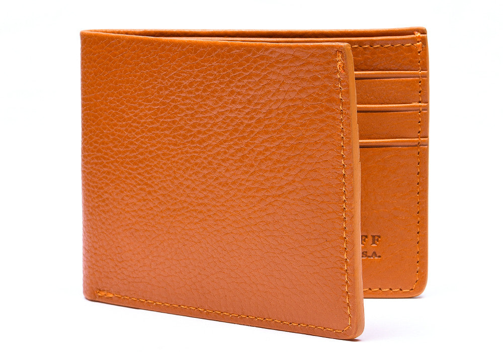 Side View of Leather Bifold Wallet Orange