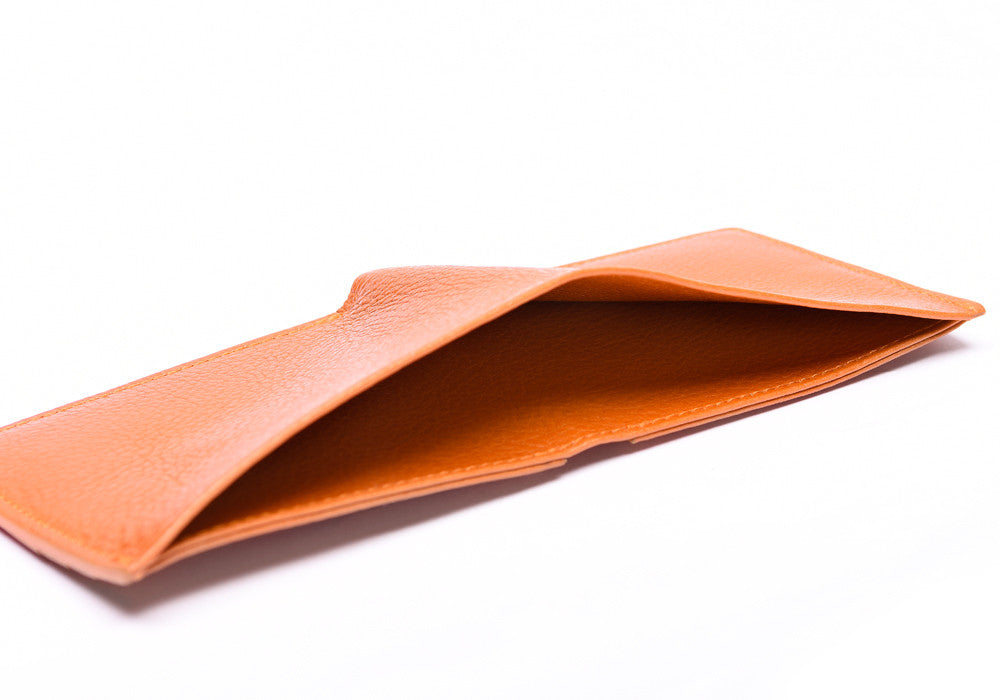 Full Side View of Leather Bifold Wallet Orange