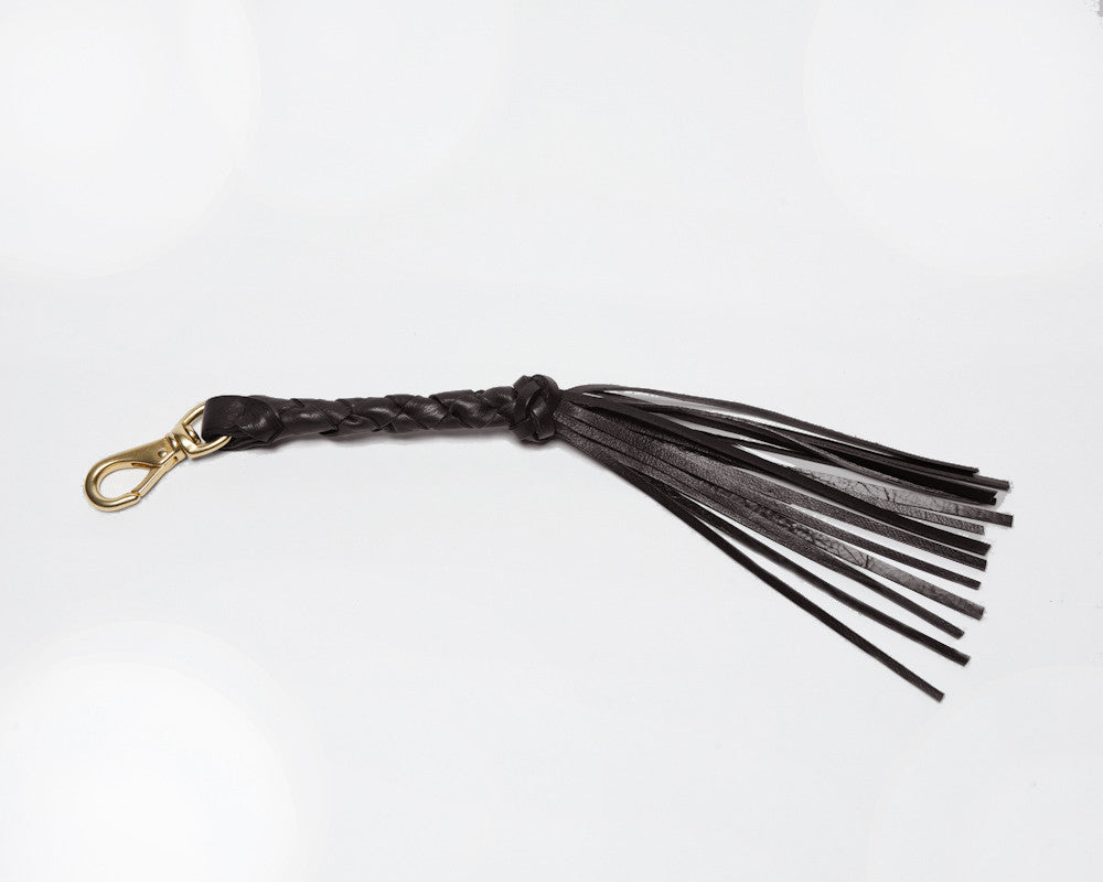 Leather Side View of Braided Tassel Key Fob Chocolate