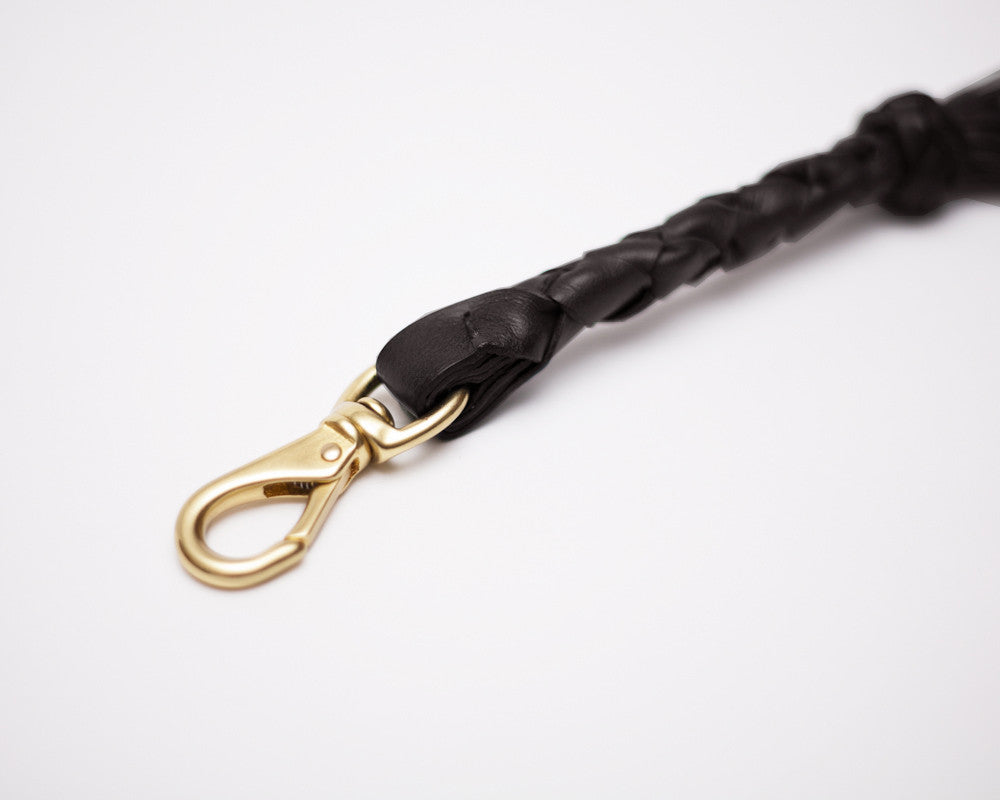 Leather Top View of Braided Tassel Key Fob Chocolate
