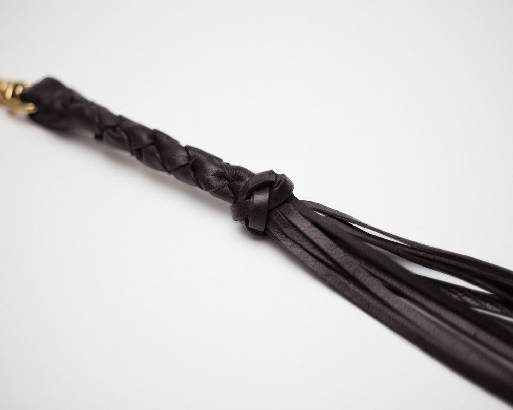 Leather Top View of Braided Tassel Key Fob Chocolate